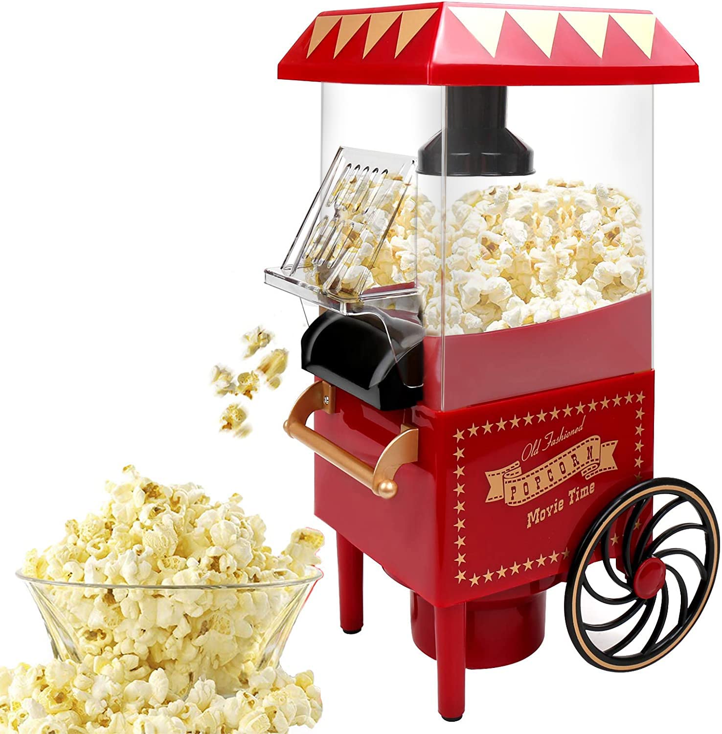 VALinks 1200W Hot Air Popcorn Maker Machine - Healthy Oil-Free & BPA-Free Electric Popcorn Popper with Measuring Scoop - Perfect for Home Use, Movie Nights, Birthday Parties & Christmas Gifts (Small)