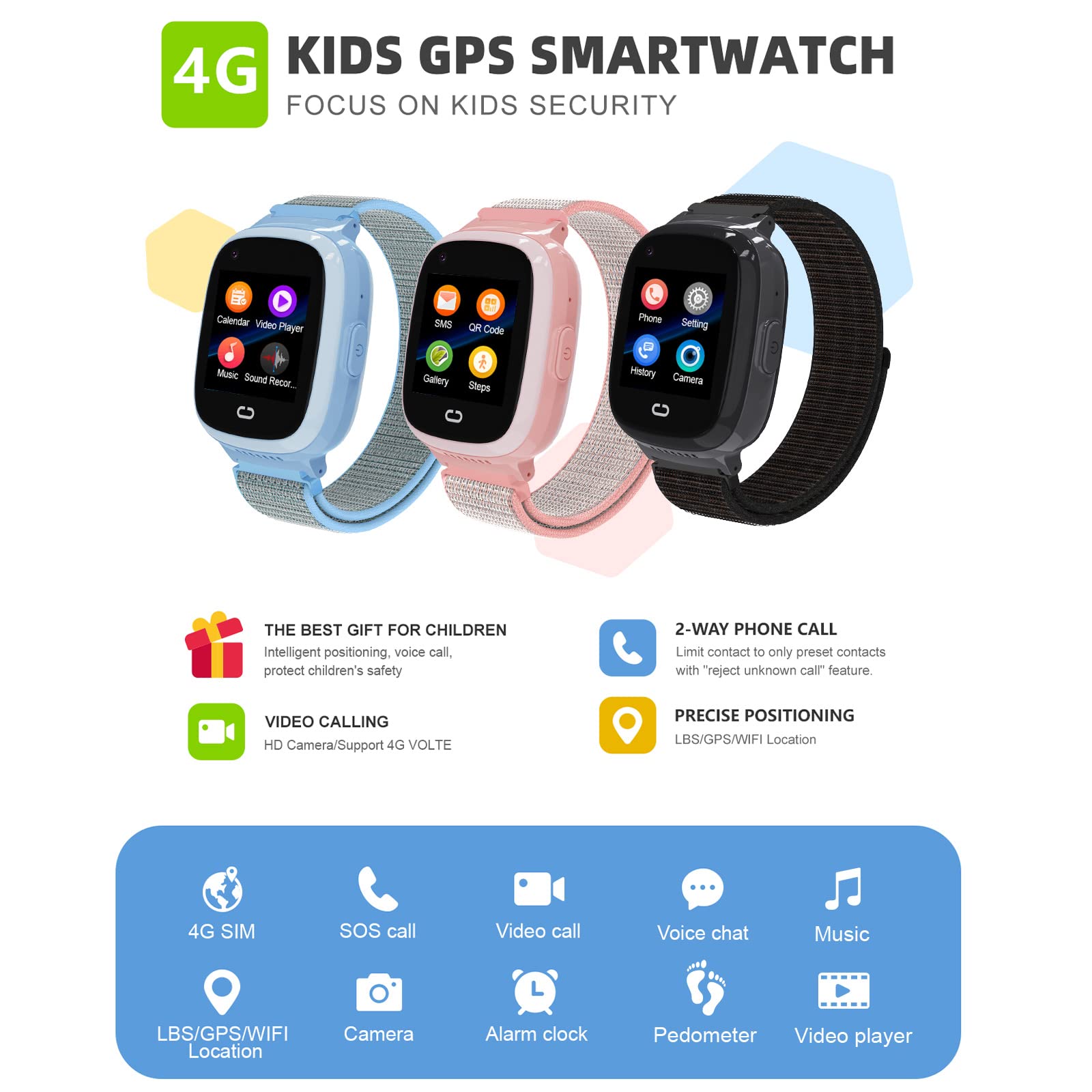 Kids Smartwatch with GPS & 4G LTE - HD Touchscreen Waterproof Tracker Watch with Real-Time Location, SOS Alert, Video/Voice Call & Camera - Compatible with Android iOS - Perfect Gift for Boys & Girls - Ideal for School, Outdoor Play & Family Safety