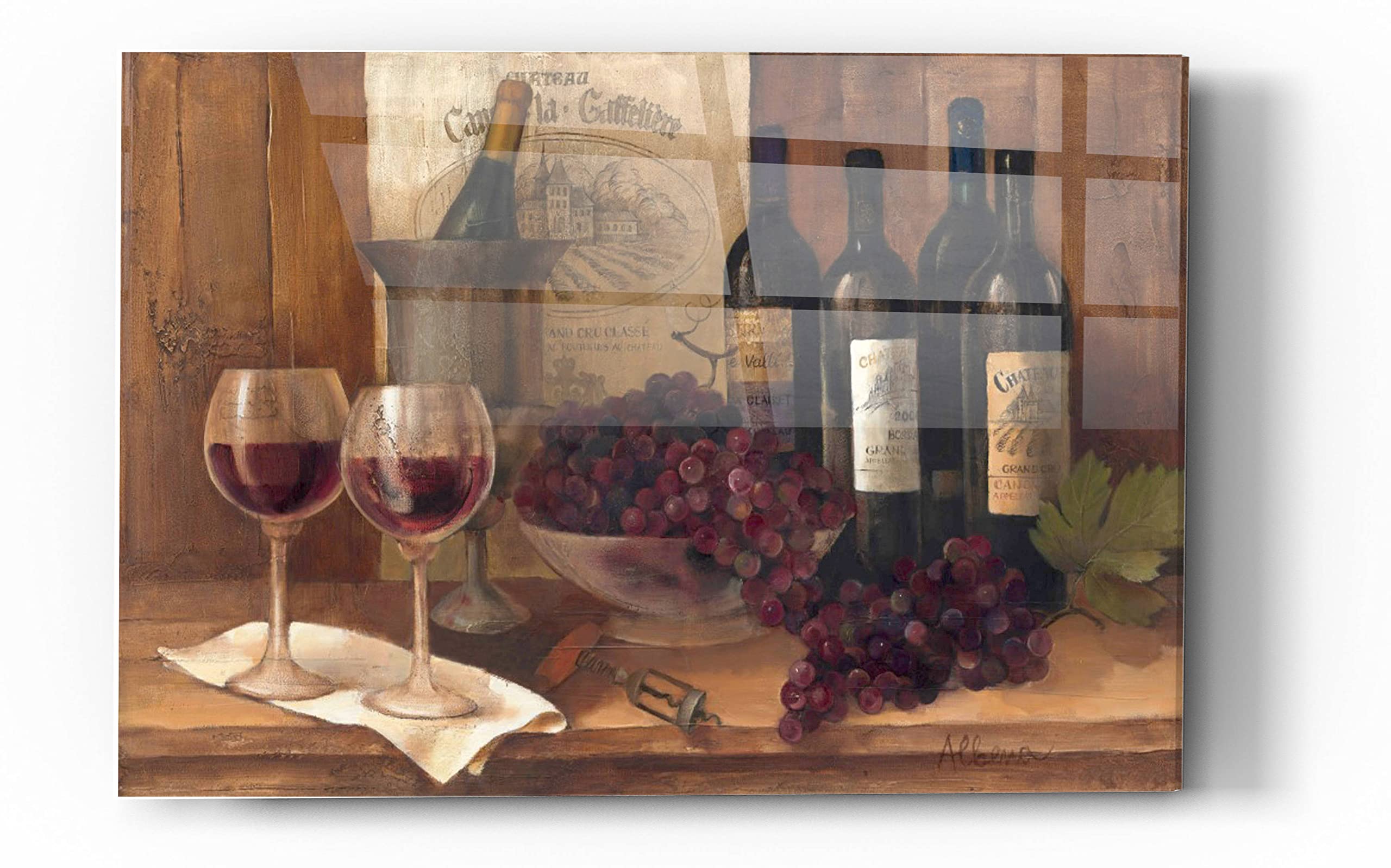 Vintage Wine Acrylic Glass Wall Art by Albena Hristova - 24x36 Inch Modern Home Decor Painting for Living Room, Bedroom & Office