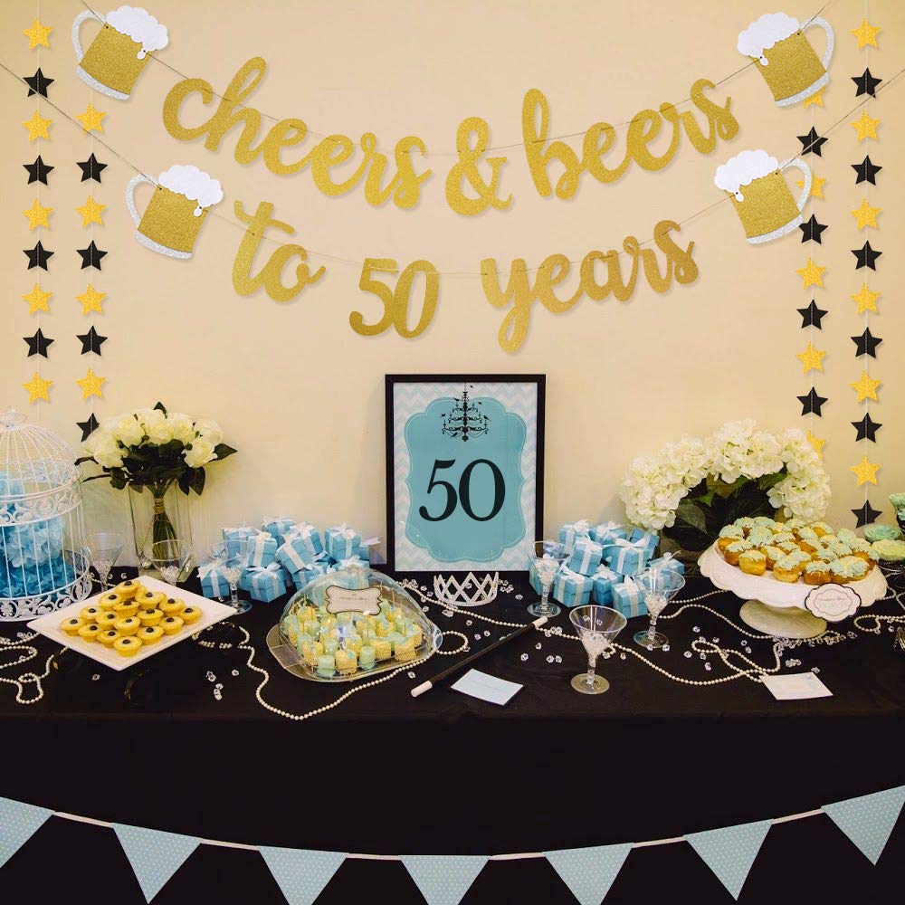 50th Birthday Gold Glitter Banner - Cheers & Beers Party Decor for Him/Her - Anniversary & Wedding Supplies - Perfect for Milestone Celebrations, Photo Backdrops & Festive Home Decor