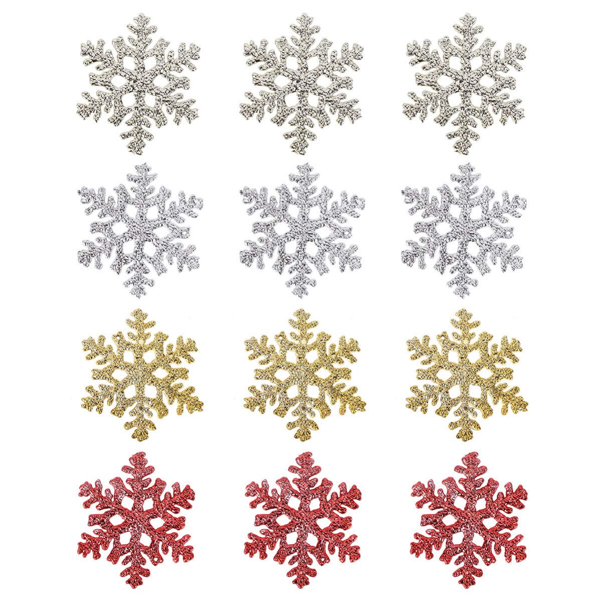 TOYANDONA Christmas Snowflake Ornaments - 12 Pack DIY Glittering Xmas Tree Decorations in Red, Gold, Silver & Champagne for Holiday Parties, Weddings & Home Decor | Perfect for Christmas Trees, Gift Wrapping & Festive Centerpieces