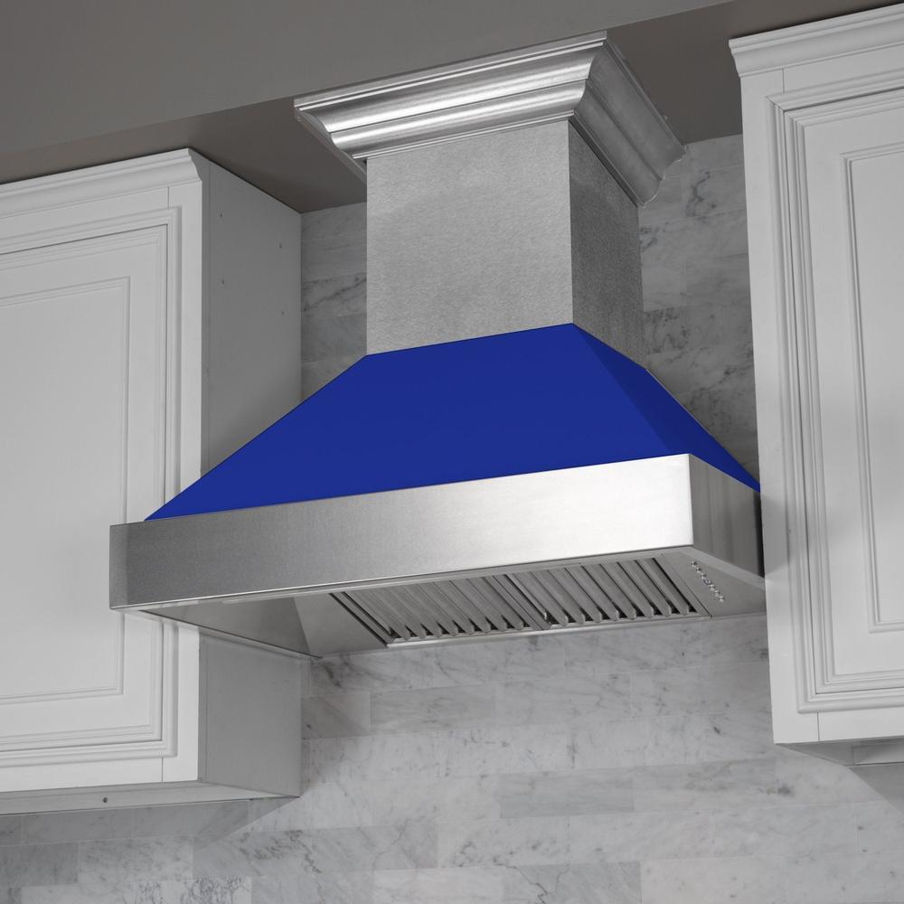 ZLINE 36 Inch Stainless Steel Wall Mount Range Hood - Satin Finish with Blue Matte Shell (8654BM 36) | Powerful Ducted Ventilation for Kitchen | Perfect for Modern Home Cooking & Smoke Removal
