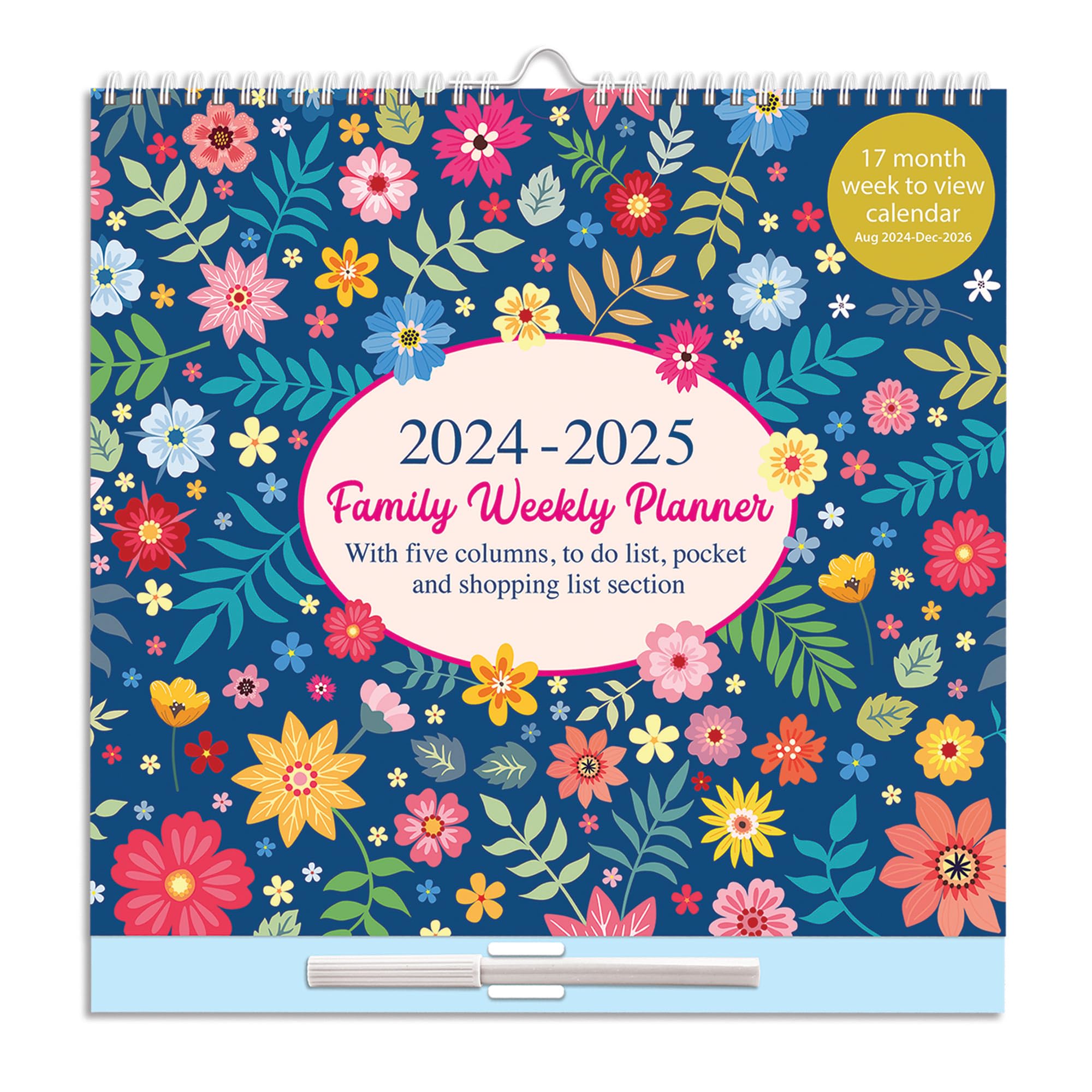 2024-2025 Large Family Wall Planner - 17 Month Weekly Calendar with 5 Columns, Memo Pad, Shopping List & Stickers (Aug 2024-Dec 2025) | Perfect for Home Organization, School Schedules & Office Planning