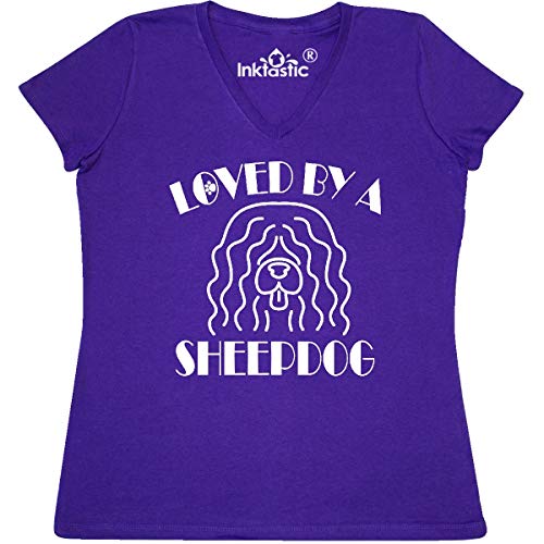 Inktastic Sheepdog Dog Lover Gift - Women's V-Neck T-Shirt for Dog Owners & Animal Lovers - Perfect for Casual Wear, Dog Walks & Pet-Themed Events