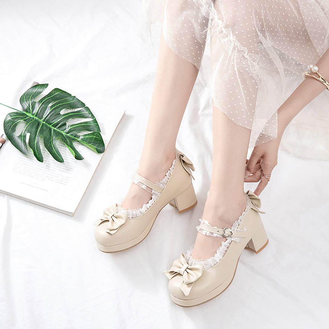 Alsoloveu Women's Lolita Platform Mary Jane Shoes - Chunky Heel, Ankle Strap & Round Toe - Sweet Vintage Dress Shoes for Cosplay, Tea Parties & Kawaii Fashion