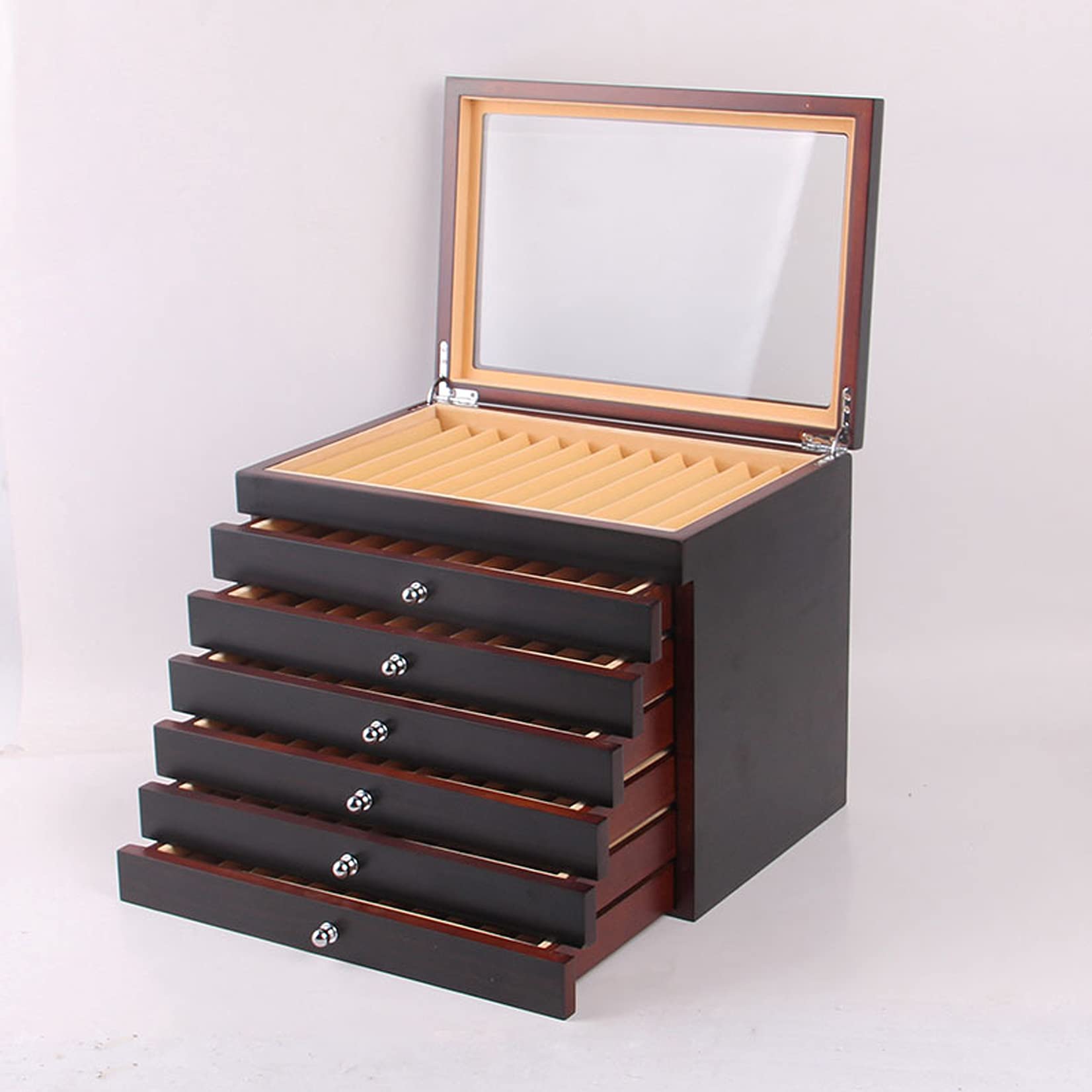 HXSD 7-Layer 78 Slots Wooden Fountain Pen Display Case with Glass Window Lid - Premium Pen Organizer Storage Box for Collectors, Black | Perfect for Home Office, Gift Presentation & Pen Enthusiast Collections