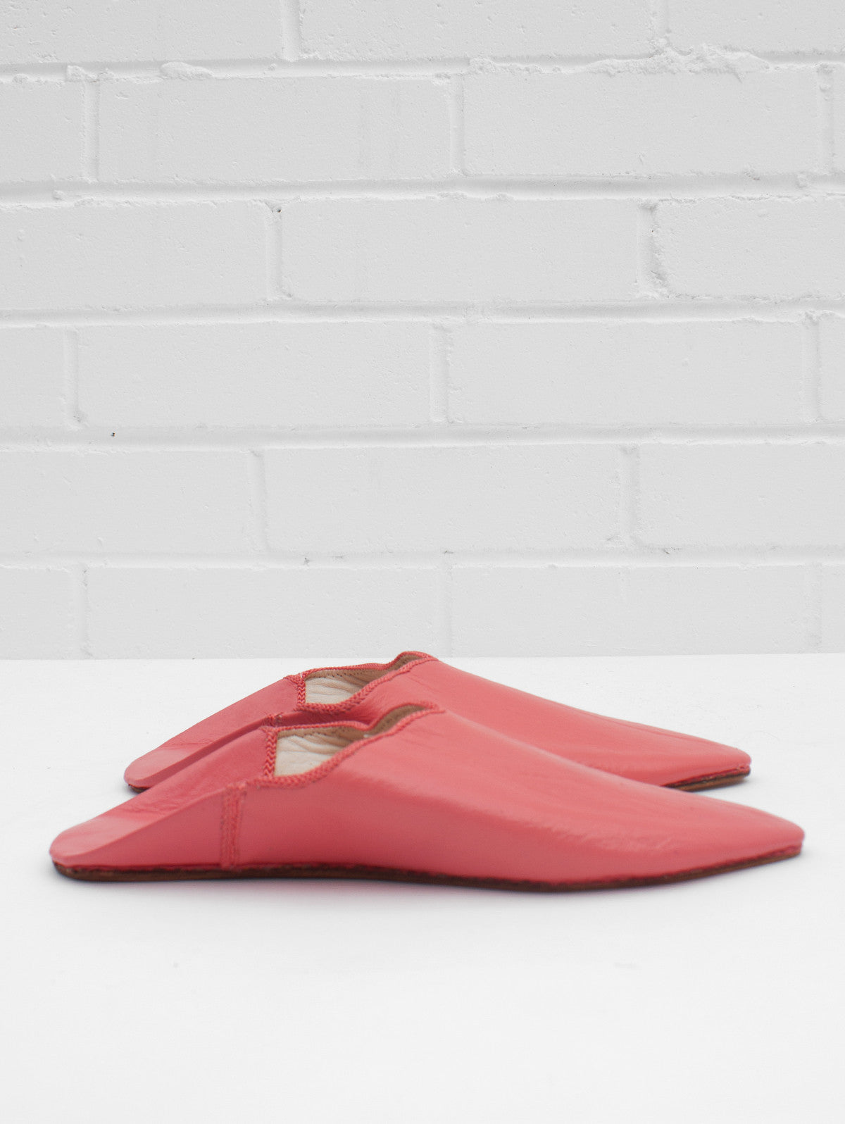 Authentic Moroccan Plain Pointed Babouche Slippers - Coral | Comfortable Leather House Shoes for Women & Men | Perfect for Home, Lounge & Cultural Outfits