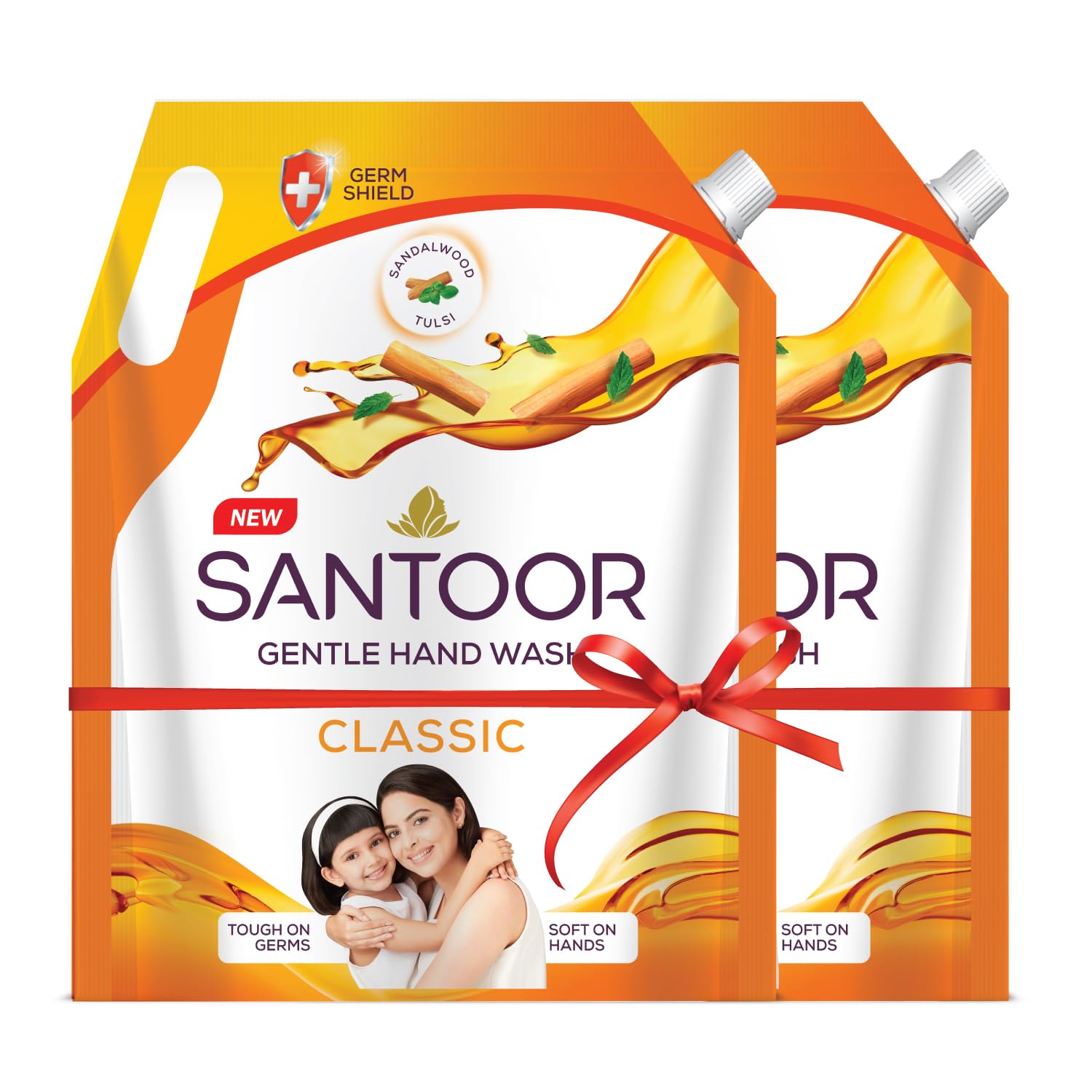 Santoor Classic Gentle Hand Wash with Sandalwood & Tulsi - Natural Antibacterial Soap for Soft, Hydrated Skin | Rich Lathering Formula (1500ml, Pack of 2) | Perfect for Home, Kitchen, Bathroom & Office Use