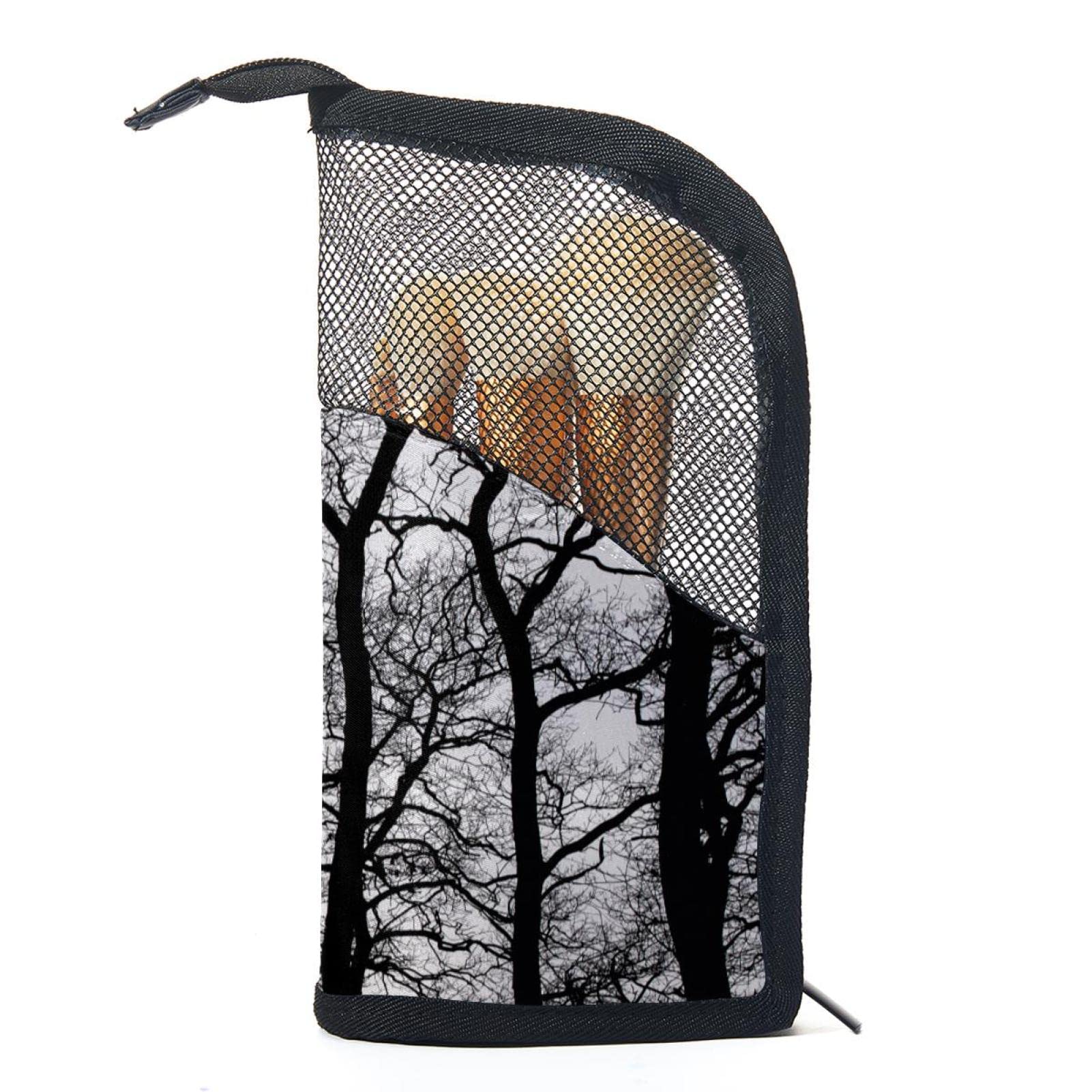 Vintage Tree Makeup Brush Organizer Bag with 12 Brushes - Portable Cosmetic Brush Holder Case for Travel & Home Storage (Black & White) - Perfect for Makeup Artists, Beauty Enthusiasts & On-the-Go Touch Ups