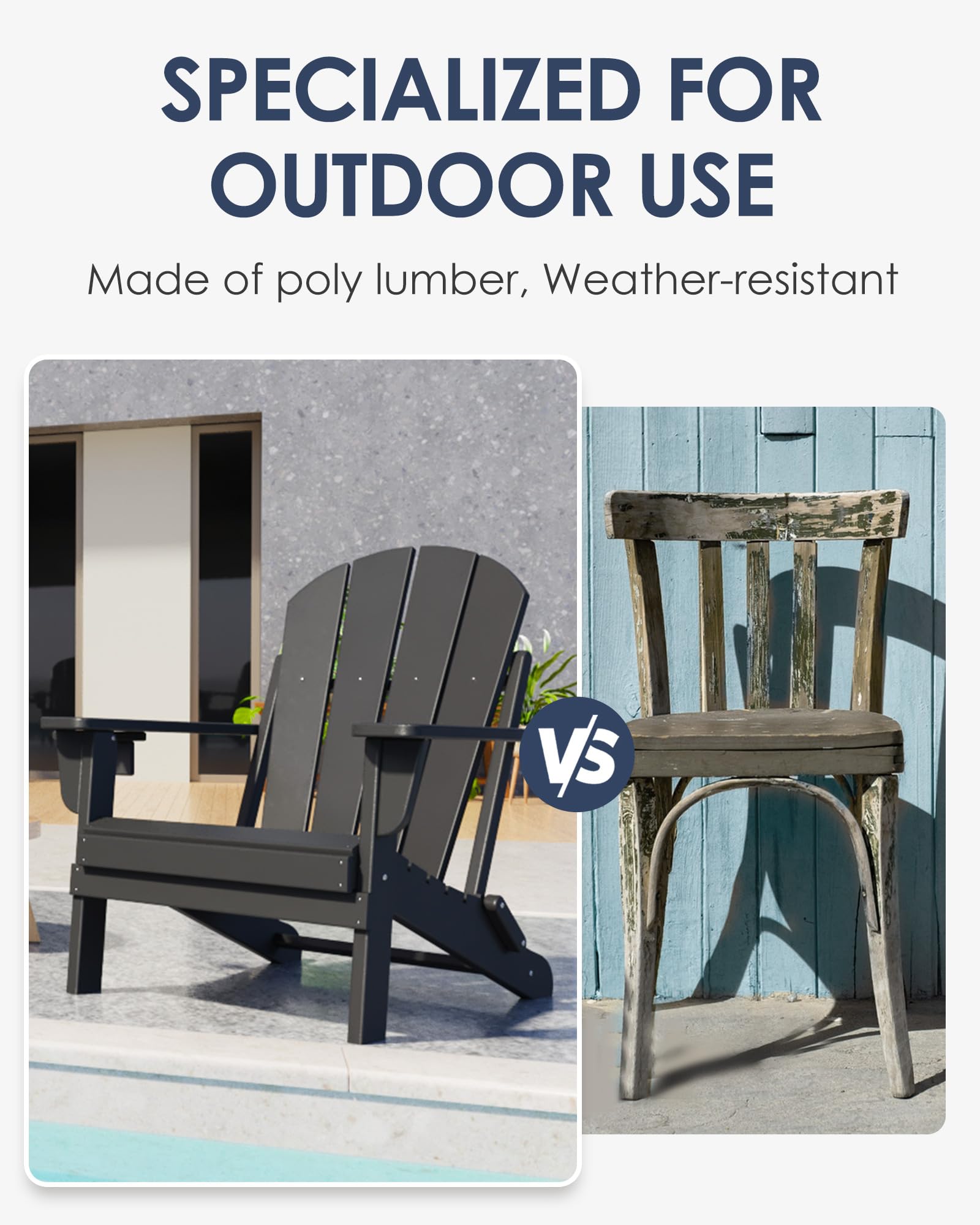 2-Pack Folding Adirondack Chairs - Heavy Duty All-Weather HDPE Outdoor Patio Chairs with Cup Holders - 385lb Weight Capacity (80% Pre-Assembled) - Perfect for Backyard, Garden, Poolside & Camping - Black