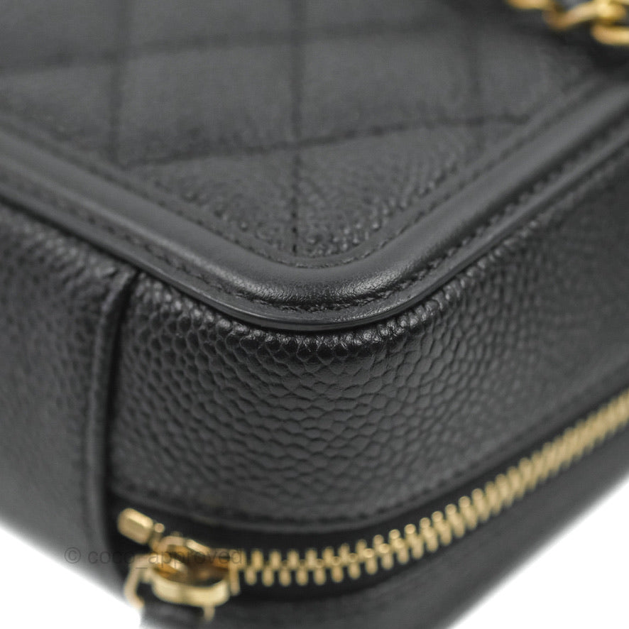 Chanel CC Filigree Vanity Clutch With Chain - Caviar Black Leather & Aged Gold Hardware - Luxury Evening Bag for Women, Perfect for Parties, Weddings & Special Occasions