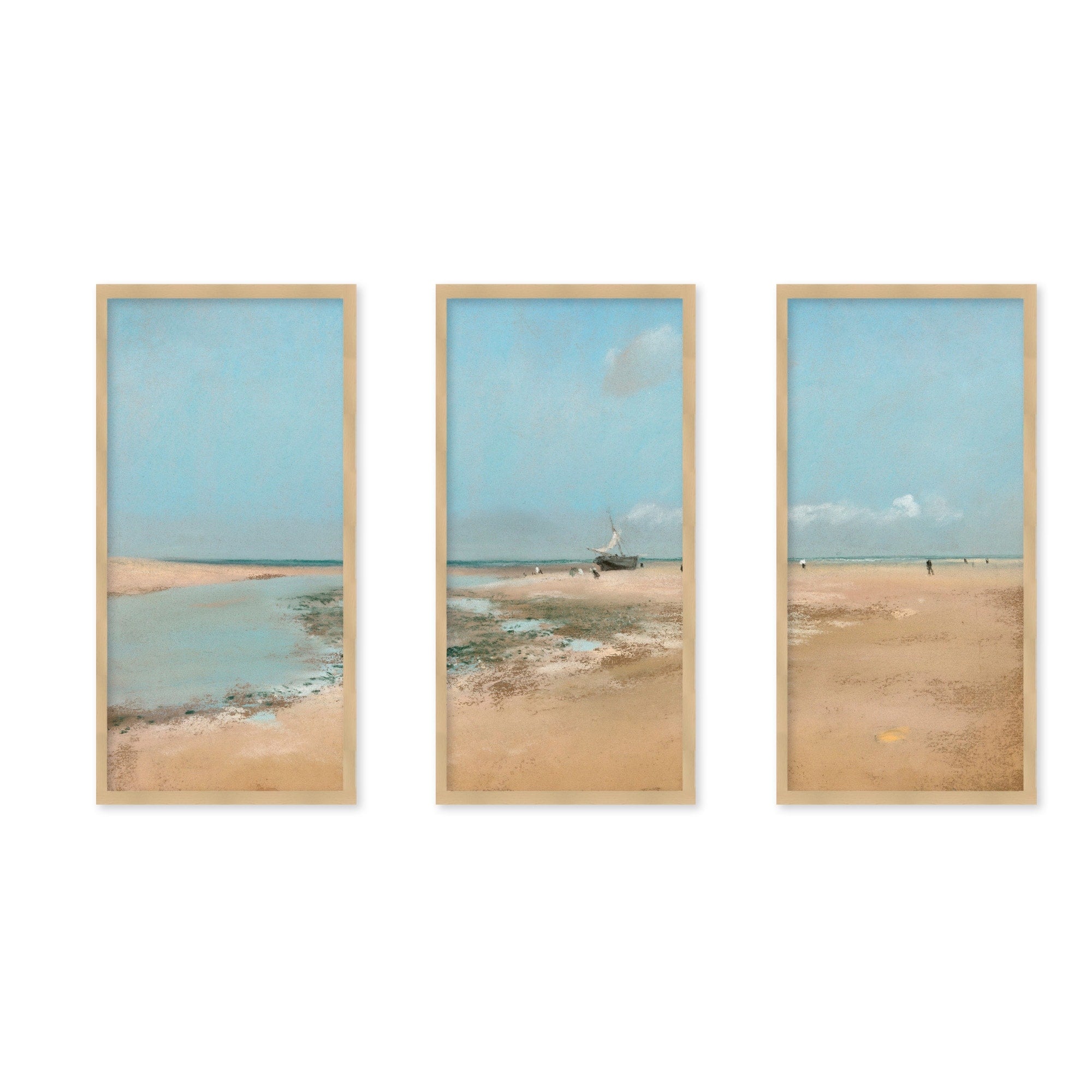 Beach at Low Tide - Set of 3 Textured Framed Wall Art Prints in Multi Colors | Coastal Home Decor for Living Room, Bedroom & Office