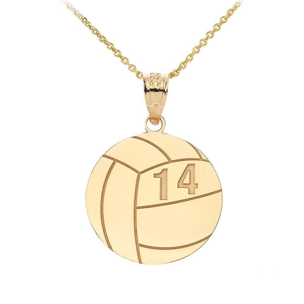 10k Yellow Gold Personalized Beach Volleyball Necklace - Custom Name & Number Engraved - Sports Jewelry Gift for Athletes, Volleyball Players, Coaches - Perfect for Games, Tournaments & Beach Sports