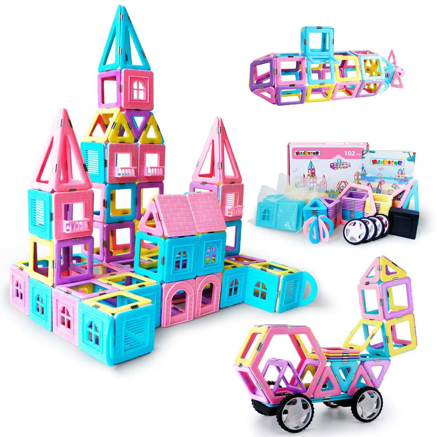 MAGBLOCK 102-Piece Magnetic Tiles Building Blocks STEM Toys for Kids Ages 3-5 | Educational Montessori Toys for Boys & Girls | Perfect for Creative Play, Castle Building & Early Learning Gifts