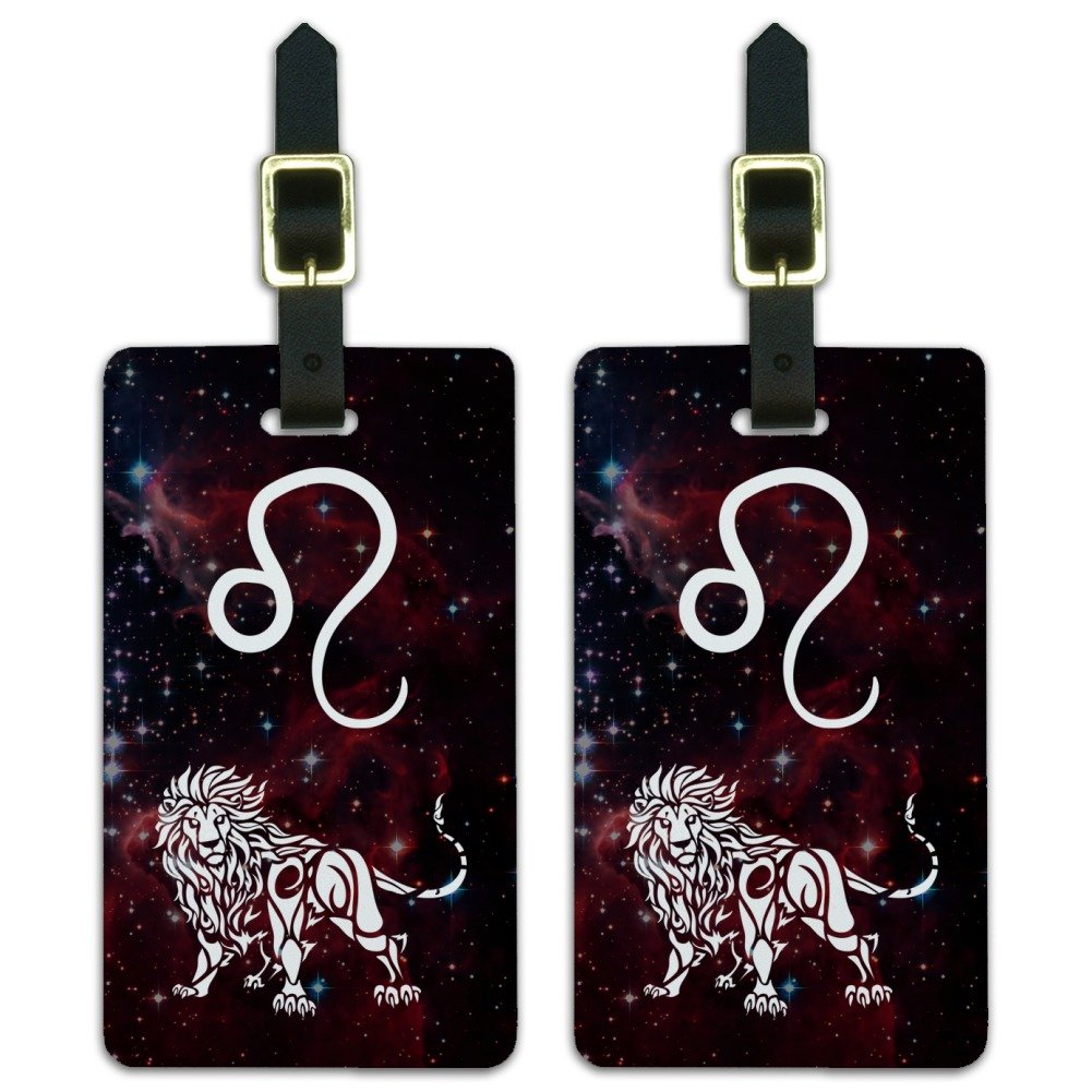 Leo Lion Zodiac Sign Horoscope Luggage ID Tags - Set of 2 Space-Themed Travel Accessories for Suitcases, Backpacks & Carry-Ons