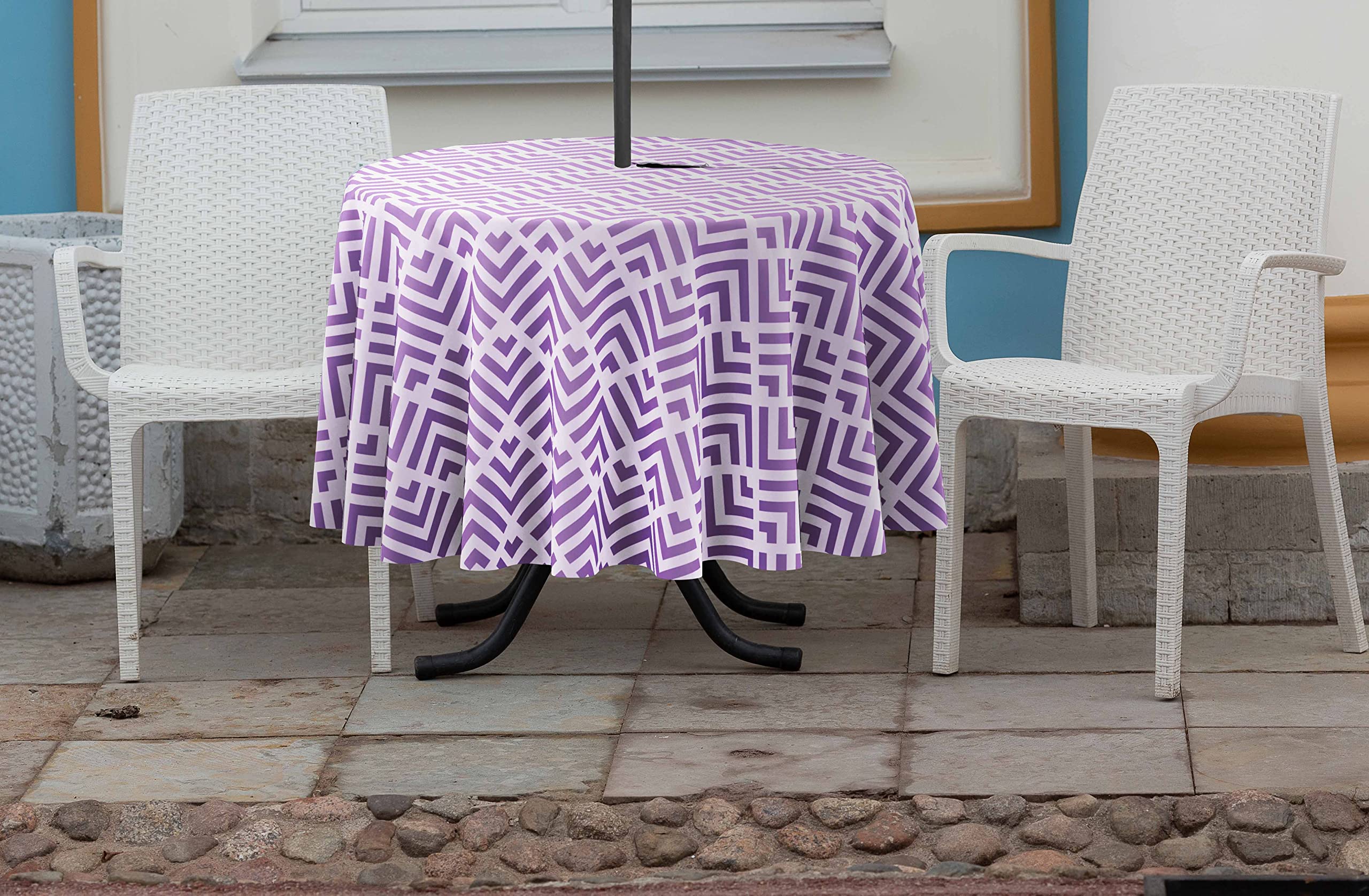 58 Inch Round Waterproof Tablecloth with Umbrella Hole & Zip - Indoor/Outdoor Table Cover for Patio, Backyard, Picnic, and Garden Parties - Lavender Purple
