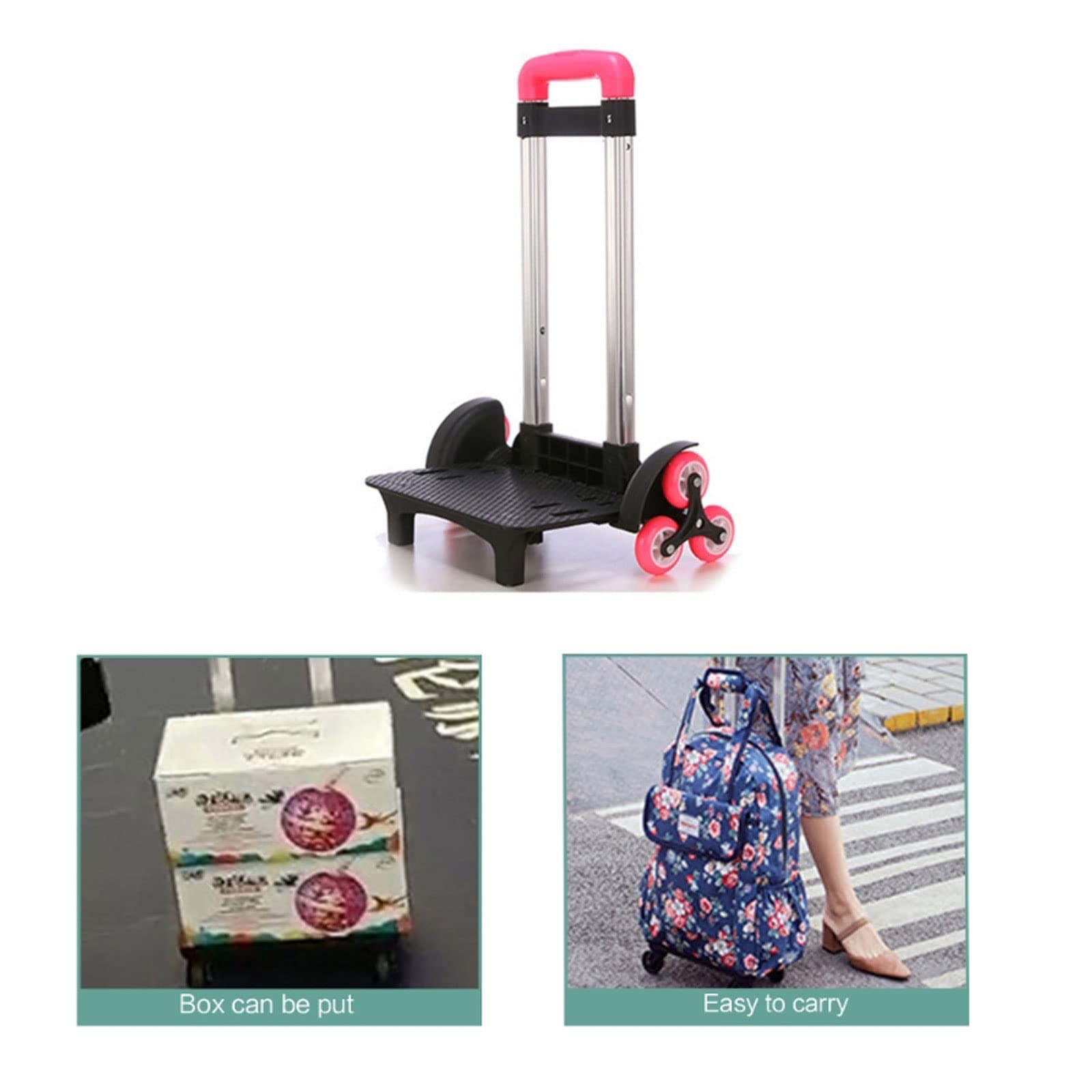 6-Wheel Foldable Hand Cart - Lightweight Aluminum Alloy Luggage Trolley for Students, Travel & School Bags | Portable Backpack Carrier for Commuting, Campus & Airports