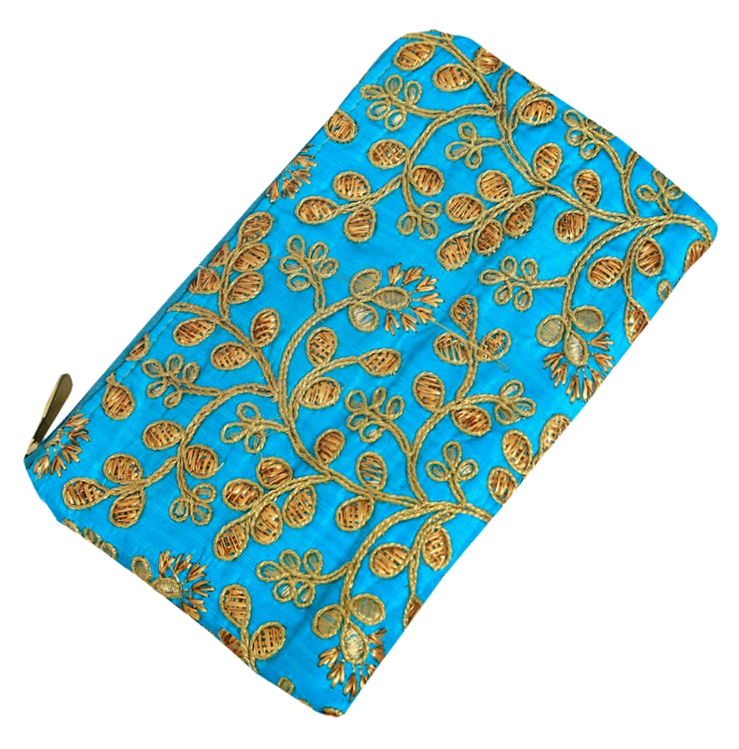 Kuber Industries Blue Embroidery Hand Purse & Wallet for Women - Stylish Crossbody Clutch with Zipper Closure - Perfect for Parties, Weddings & Everyday Use (HS39KUBMART022031)