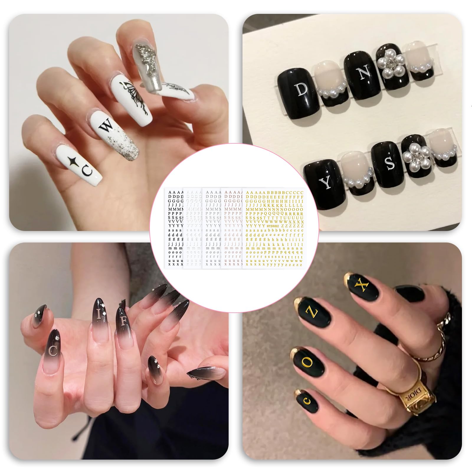 10 Sheets Self-Adhesive Letter Nail Art Stickers - Glitter English Alphabet Nail Decals for DIY Manicure (5 Colors) | Perfect for Parties, Weddings, Holidays & Everyday Nail Art Designs