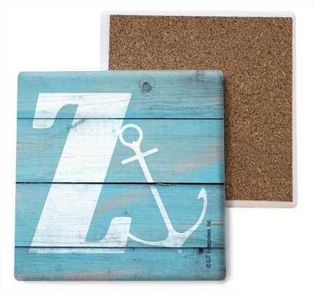 Lake & Beach Themed Absorbent Stone Coasters Set of 4 - 4x4 Inch Cork-Backed Drink Coasters with Anchor Design - Perfect for Summer Parties, Beach Houses & Coastal Decor (SJT96887)