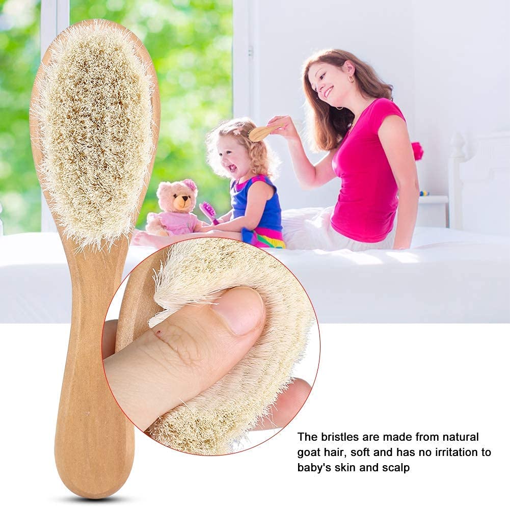 Soft Goat Bristle Baby Hair Brush with Natural Wooden Handle - Gentle Infant Scalp Massage & Grooming Comb for Newborns & Toddlers - Perfect for Daily Hair Care & Relaxing Bedtime Routine