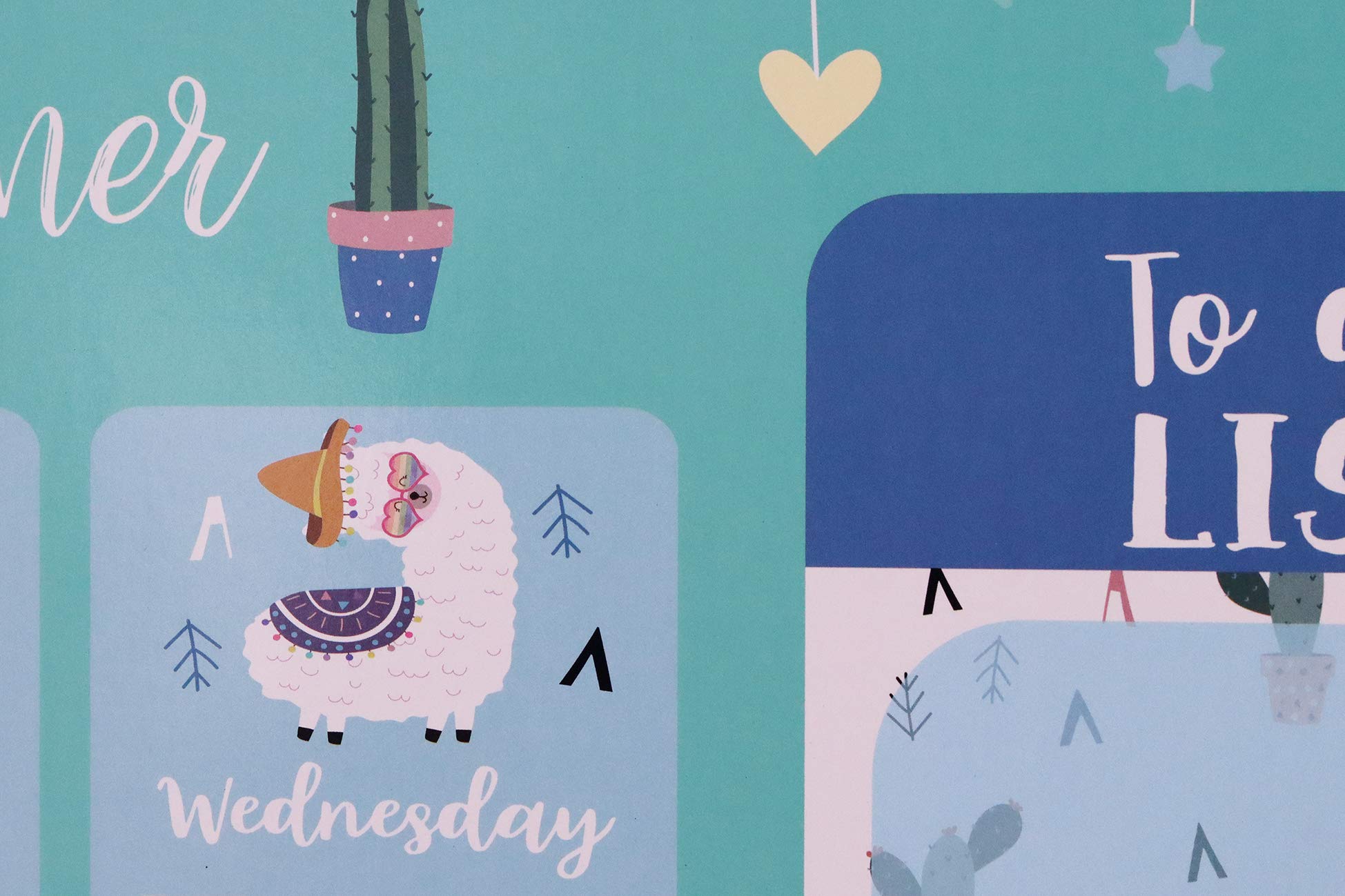 Weekly Planning Board Calendar - Wall Mounted Dry Erase Organizer with Cute Llama Design for Kids, Includes 1 Marker & 2 Magnets - Perfect for Bedroom, Classroom & Homeschool Organization