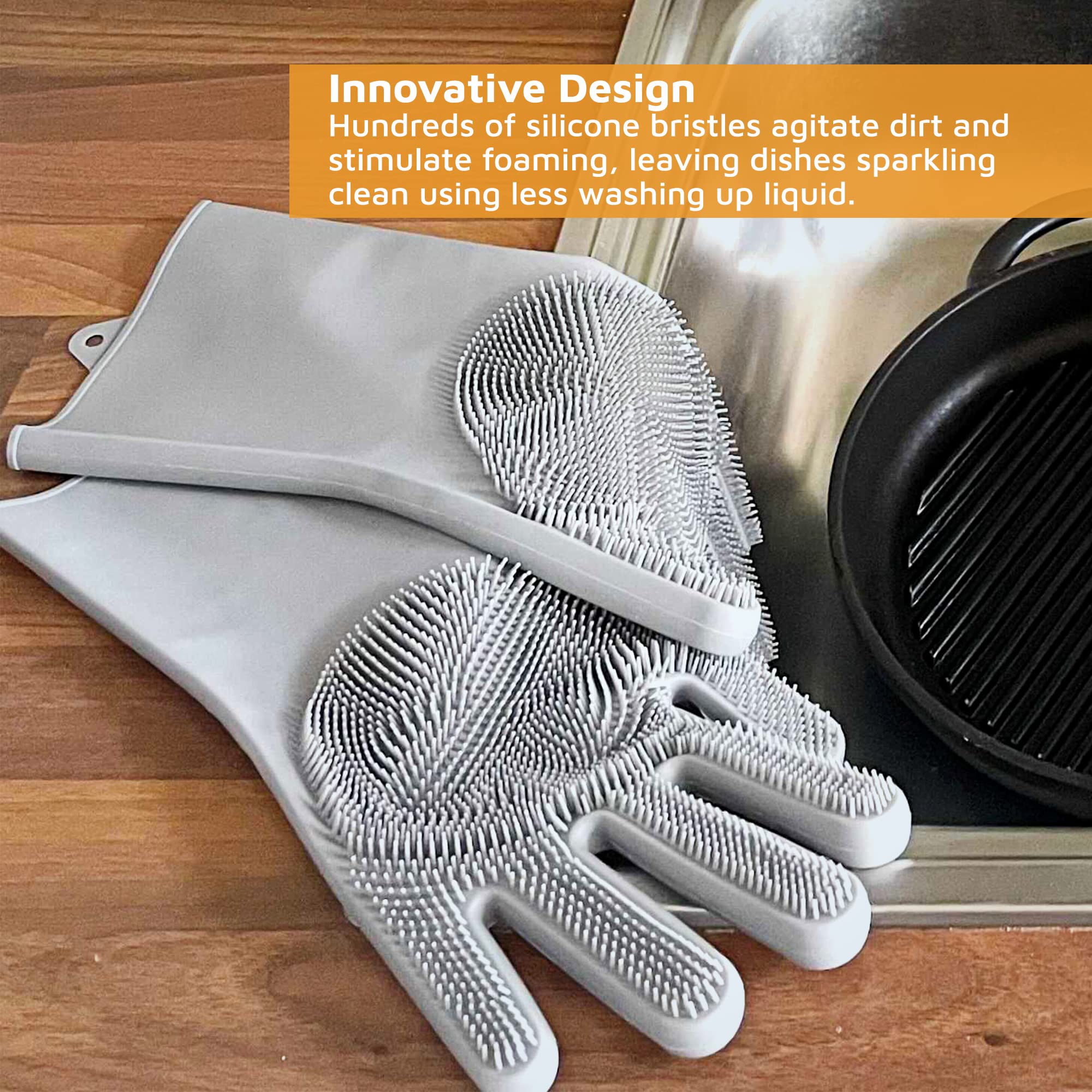 Premium Silicone Cleaning Gloves with Bristles - 33.5x16cm Dishwashing & Kitchen Gloves - Non-Rubber, Durable & Comfortable for Washing Dishes, Household Chores & Deep Cleaning - Ideal for Kitchen, Bathroom & Outdoor Use by Jean Patrique