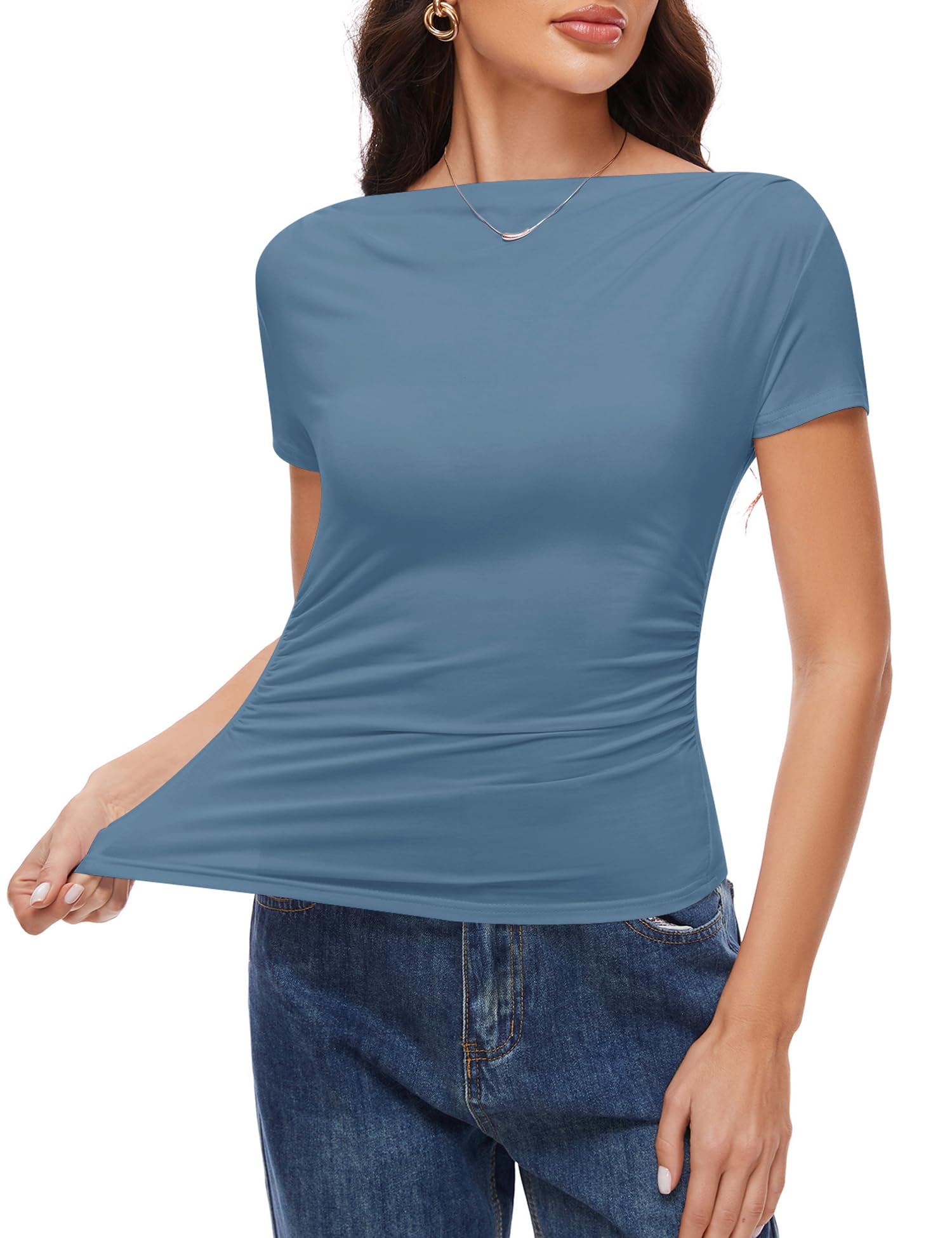 Rapbin Women's Slim Fit Short Sleeve Off Shoulder Tops - Lightweight Summer Blouses for Casual & Dressy Outfits | Perfect for Beach, Party & Date Nights