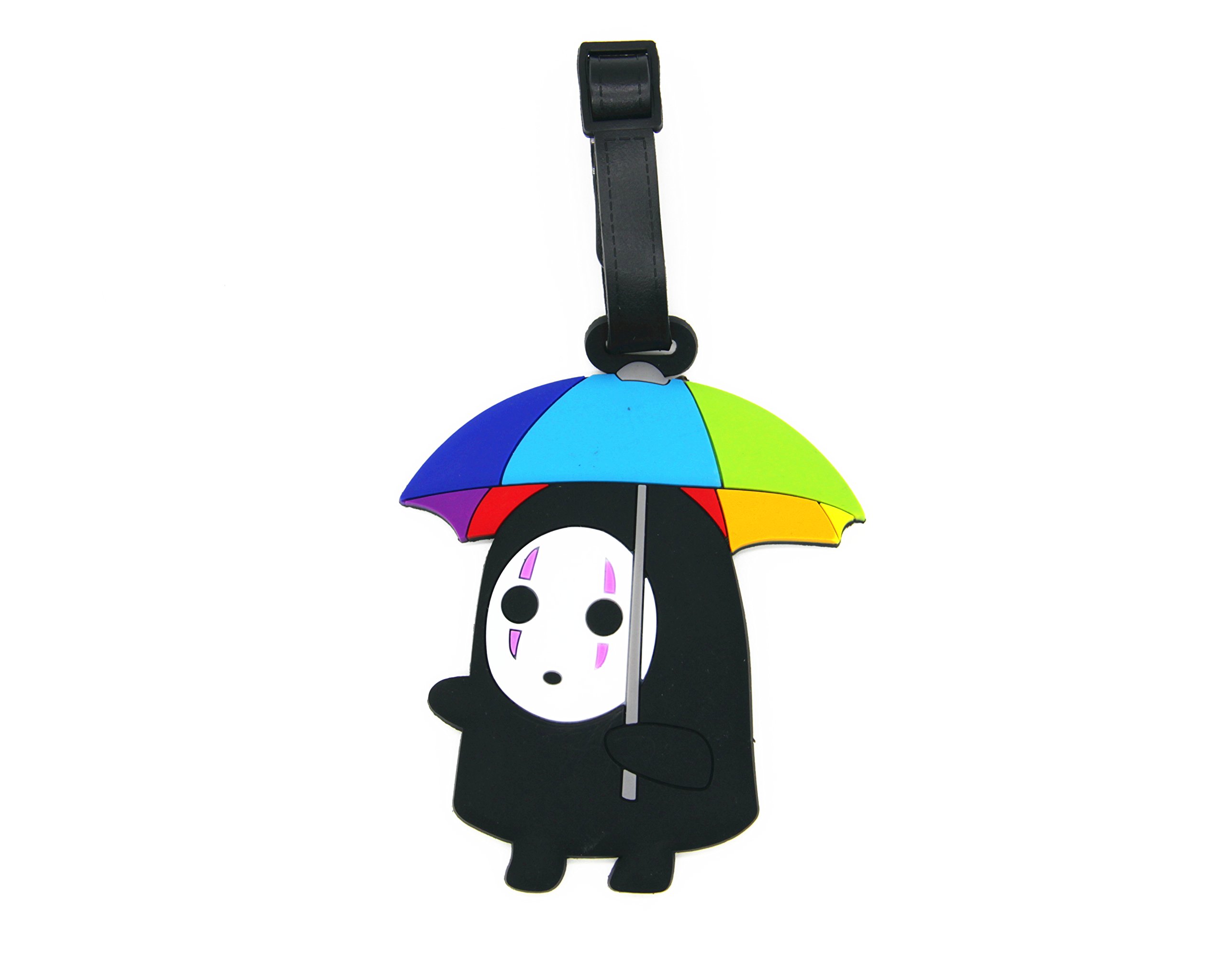 Anime No Face Man Luggage Tag with Adjustable Strap - Spirited Away Inspired Travel Accessory for Suitcases, Backpacks & Carry-Ons (Rainbow Umbrella No-Face Design)