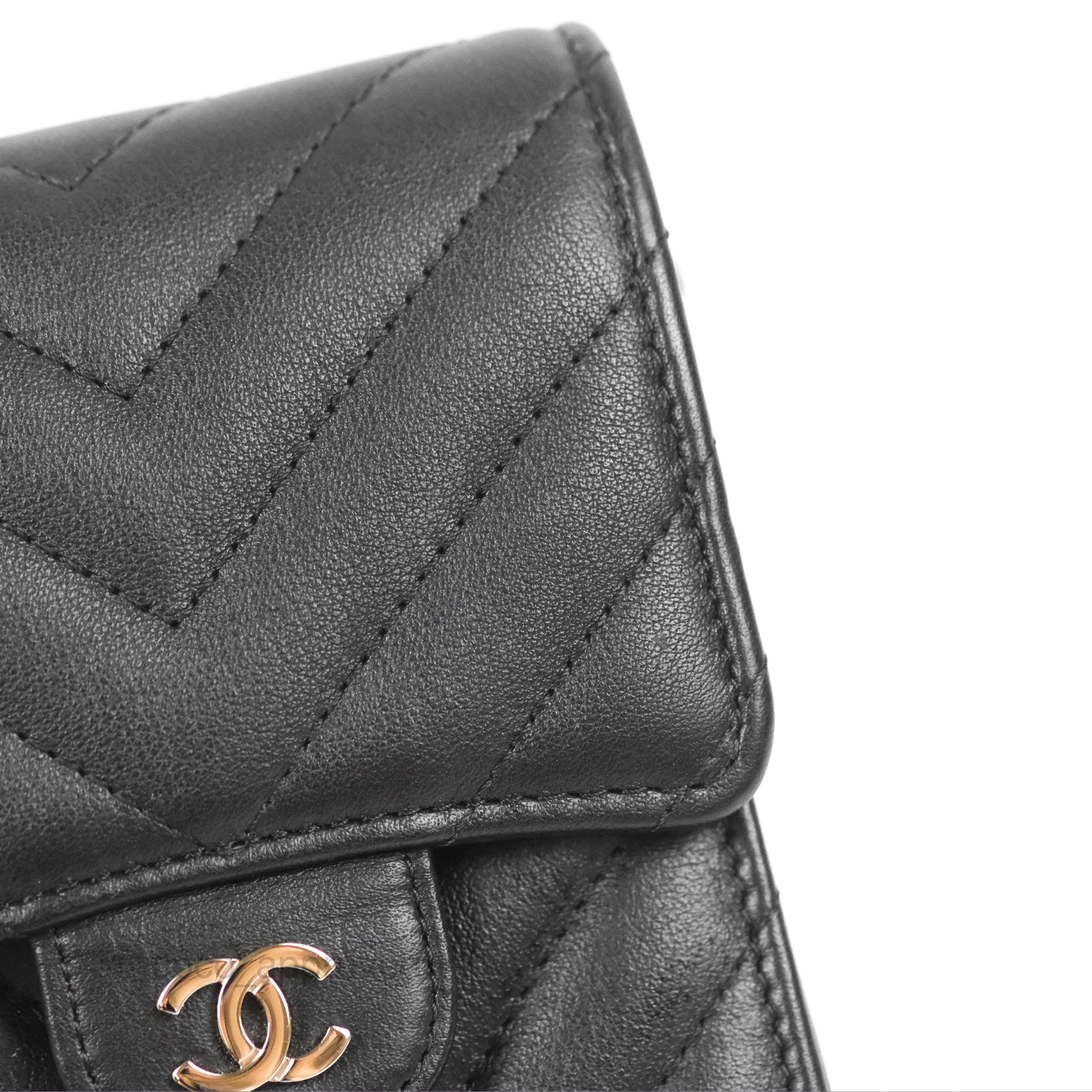 Chanel Classic Chevron Phone Holder - Black Calfskin with Silver Hardware | Luxury Phone Accessory for iPhone & Samsung | Perfect for Office, Travel & Daily Use