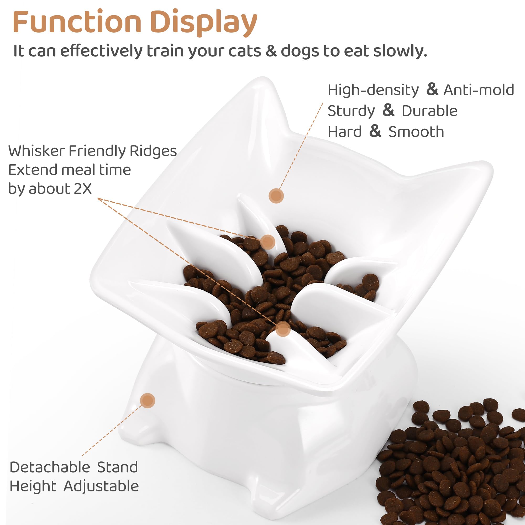 Elevated Slow Feeder Cat Bowl - Anti Vomiting Pet Dish for Cats & Small Dogs - Perfect for Dry/Wet Food at Home
