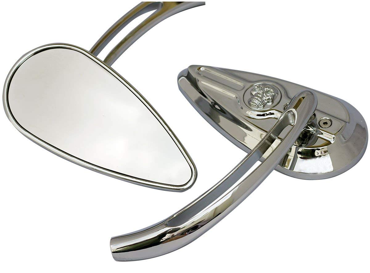 3D CNC Skull TearDrop Motorcycle Mirrors for Harley-Davidson Fatboy EFI FLSTFI 1999 - Black Chrome Finish - Left & Right Side Replacement - Enhances Visibility & Style for Cruiser Bikes