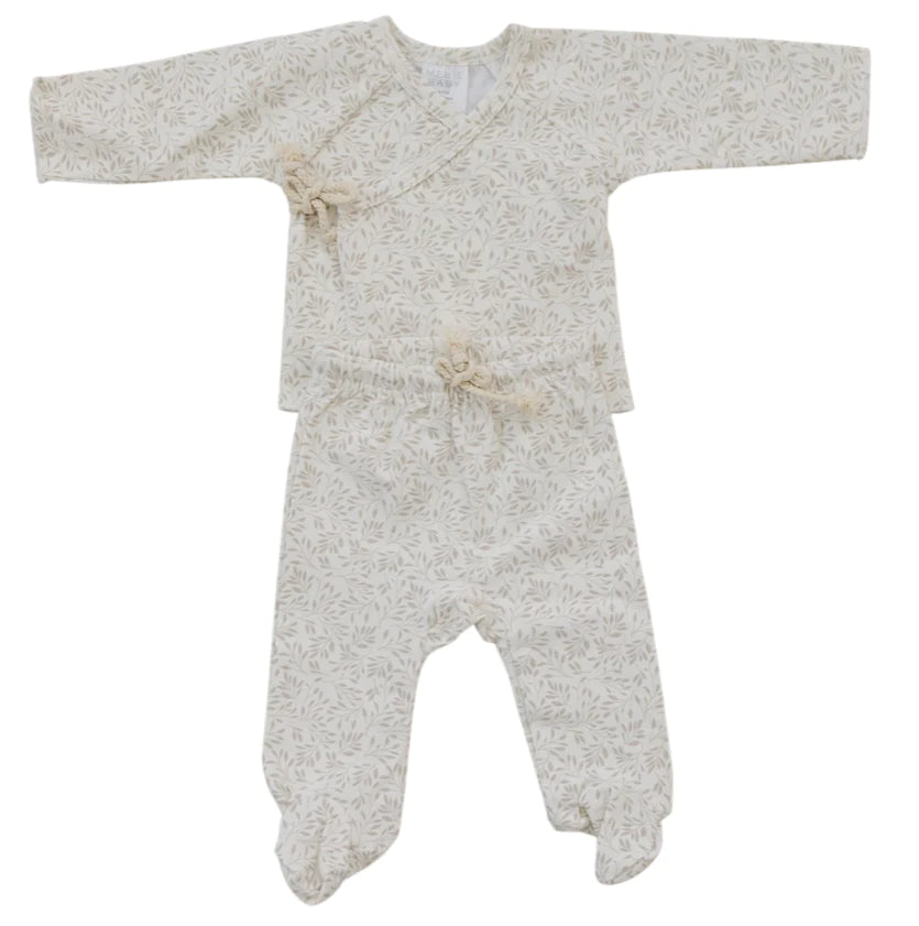 Premium Organic Cotton Baby Layette Set - Soft Cream Vines Design | Newborn Gift, Christening Outfit & Photo Shoot Essentials