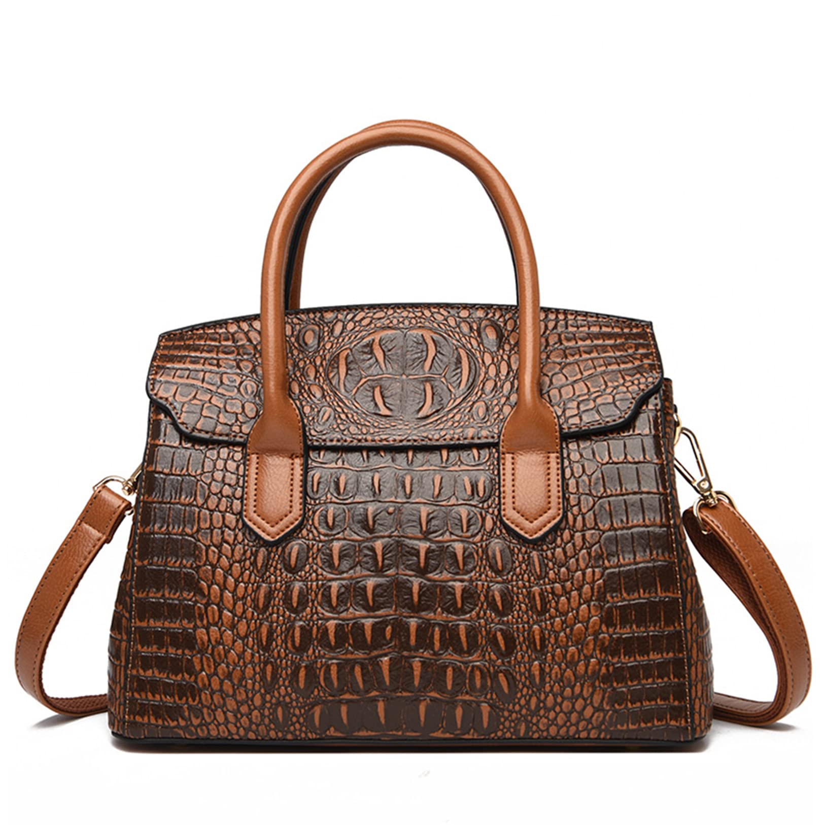 Luxury Women's Handbags & Purses - Genuine Leather Crocodile Pattern Shoulder Bag with Flap & Top Handle, Elegant Satchel Tote for Work, Office & Daily Use | Perfect Business Bag, Professional Work Purse & Fashion Accessory for Women