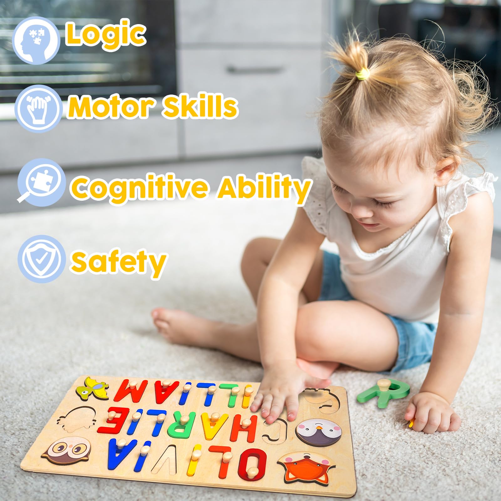 **Personalized Wooden Name Puzzles for Toddlers 1-3 Years - Custom Kids Learning Toys for Boys & Girls - Unique Baby Shower, Birthday & Christmas Gifts - Perfect for Early Education & Home Playtime**