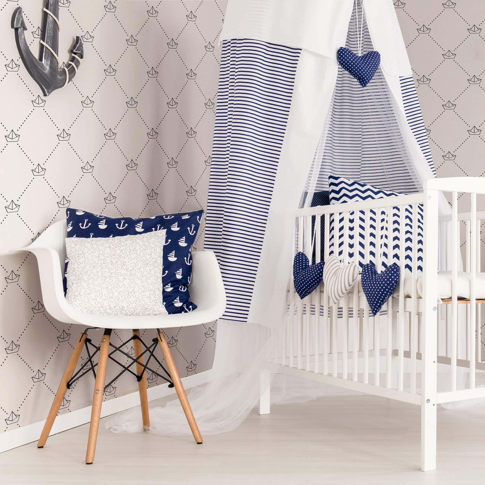 Black Geometric Nautical Peel and Stick Removable Wallpaper - Self-Adhesive Decorative Wall Covering for Bedroom, Living Room, Nursery & Office - Easy to Install & Remove