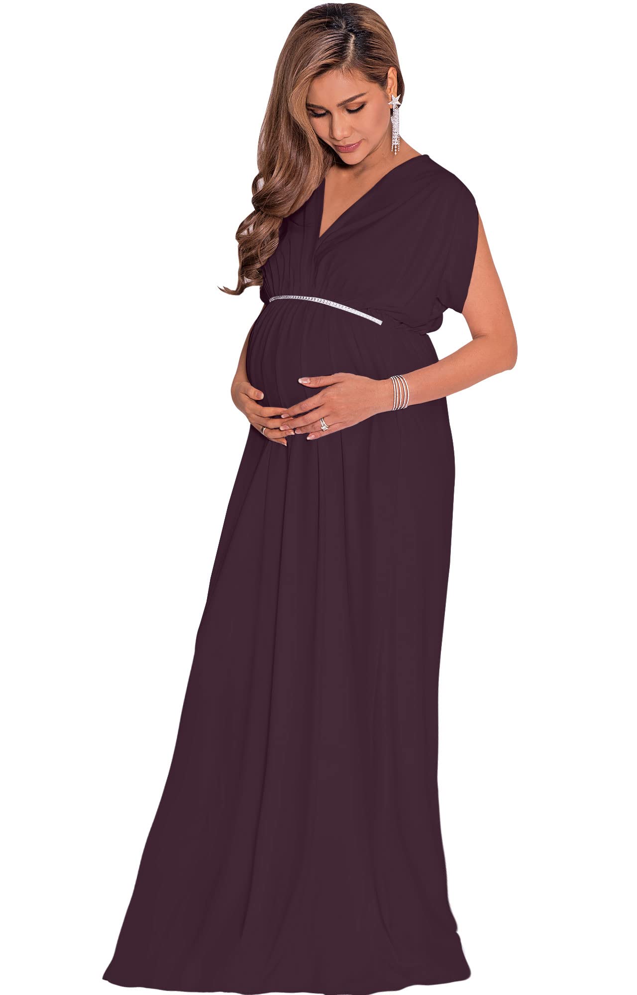 KOH KOH Women's Maternity Maxi Dress - Long & Short Sleeve V-Neck Flowy Summer Gown | Comfortable Pregnancy Dress for Beach, Vacation & Special Occasions