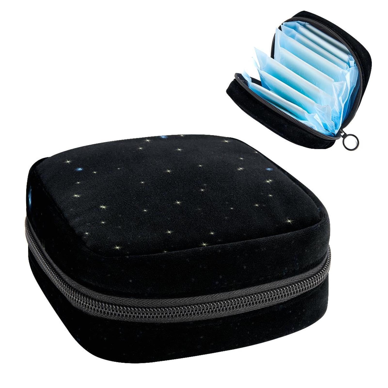 Menstrual Cup Pouch & Sanitary Pad Organizer Bag for Women - Portable Storage Case for Tampons, Pads & Feminine Hygiene Products - Perfect for Travel, Gym & Daily Use (Night Sky with Stars Design)