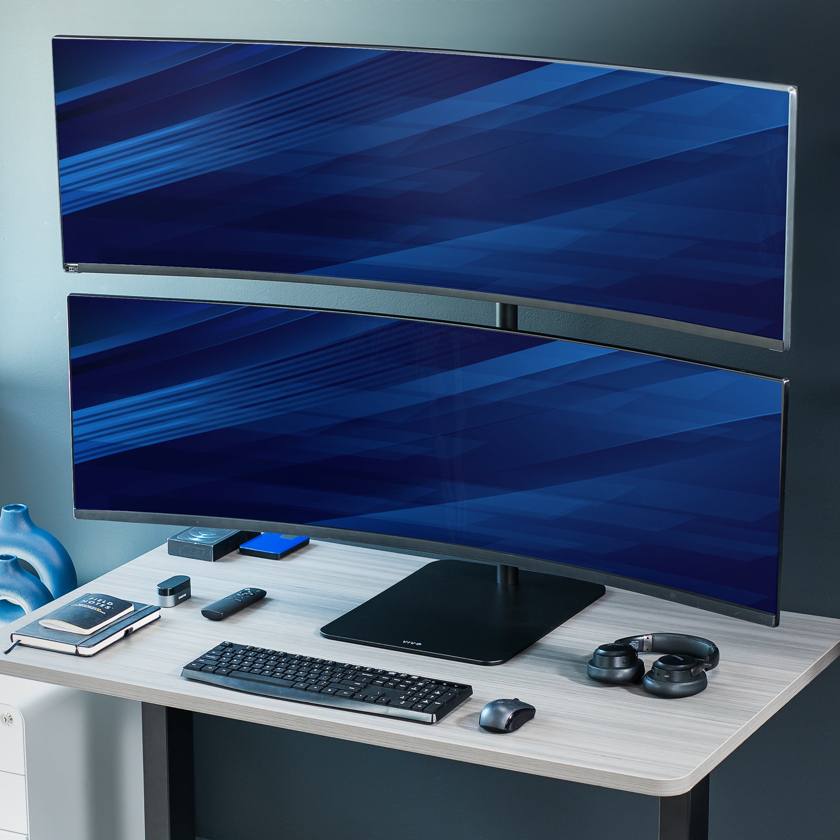 Dual Ultrawide Vertical Monitor Desk Stand - Adjustable Mount for 49