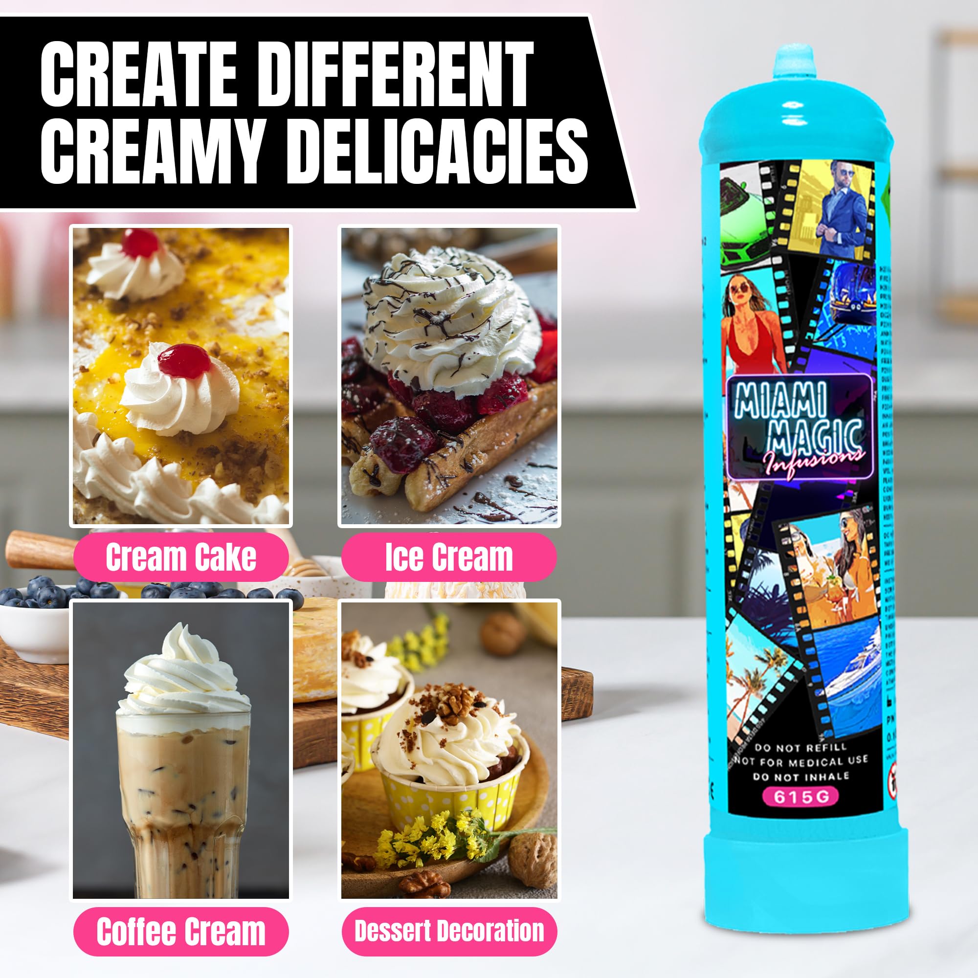 Premium Miami Magic Whipped Cream Chargers - 9g, 600pk (100 x 6 Boxes) | Food-Grade N2O for Professional Desserts, Coffee Toppings & Cocktail Garnishes | Compatible with All Standard Whippers & Cream Dispensers | Perfect for Bakeries, Cafes & Home Chefs