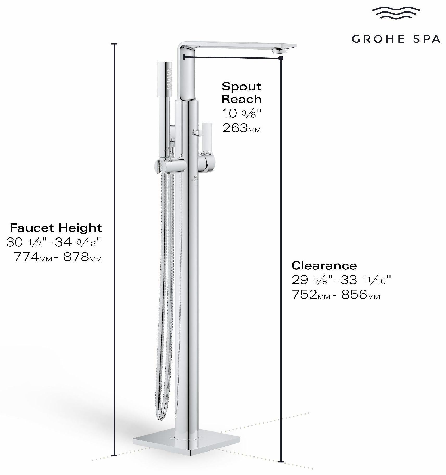 Grohe Allure Freestanding Tub Faucet Trim with Hand Shower in Chrome Finish 25222001 - Perfect for Modern Bathroom & Spa Retreats