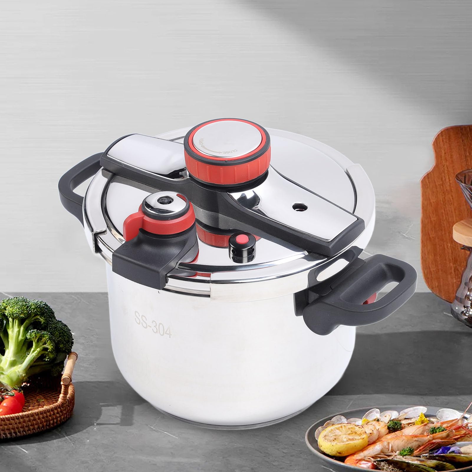Luqeeg 8QT Stainless Steel Pressure Cooker - 2-in-1 Pressure Cooking Pot & Canner with Foldable Handle, Compatible with Induction/Gas/Electric Stoves - Perfect for Canning, Stewing & Fast Cooking at Home