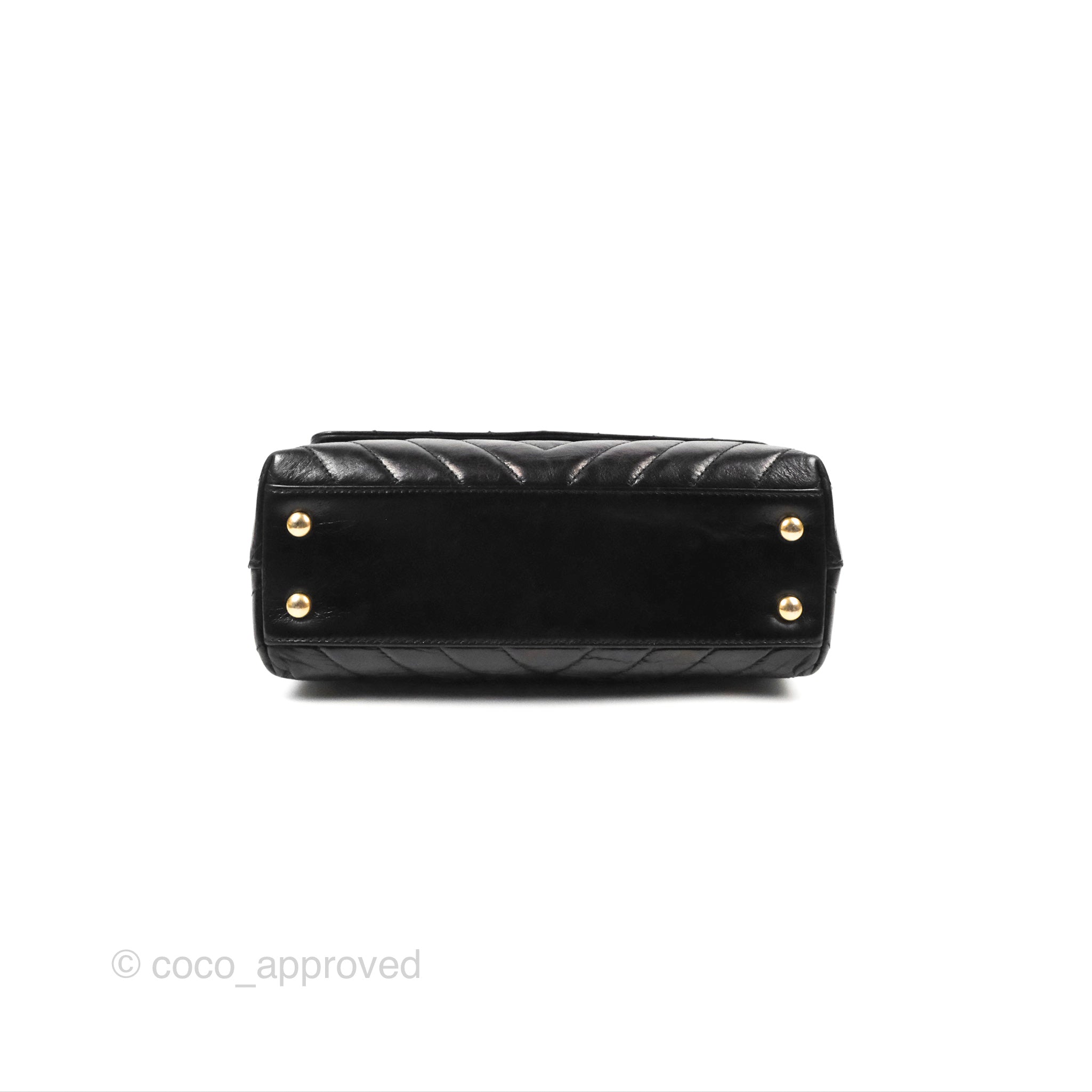 Chanel Chevron Small Coco Handle Bag - Black Shiny Aged Calfskin with Aged Gold Hardware | Luxury Crossbody Purse for Women, Perfect for Evening Parties & Date Nights