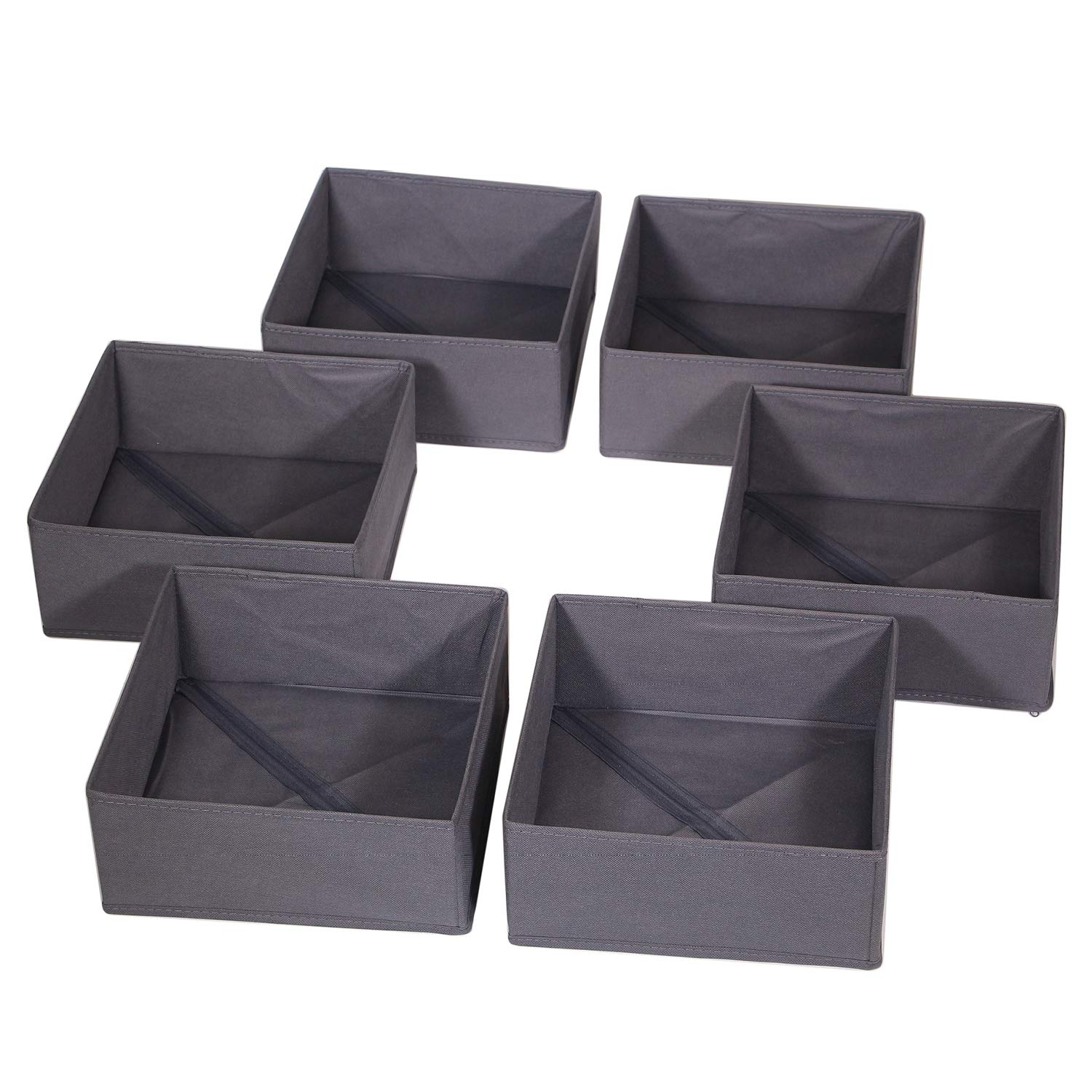 DIOMMELL 6-Pack Foldable Fabric Storage Bins - Closet Organizer for Clothes, Underwear, Bras, Socks & Lingerie | Space-Saving Drawer Divider | Dark Grey | Perfect for Bedroom, Nursery & Dorm Organization