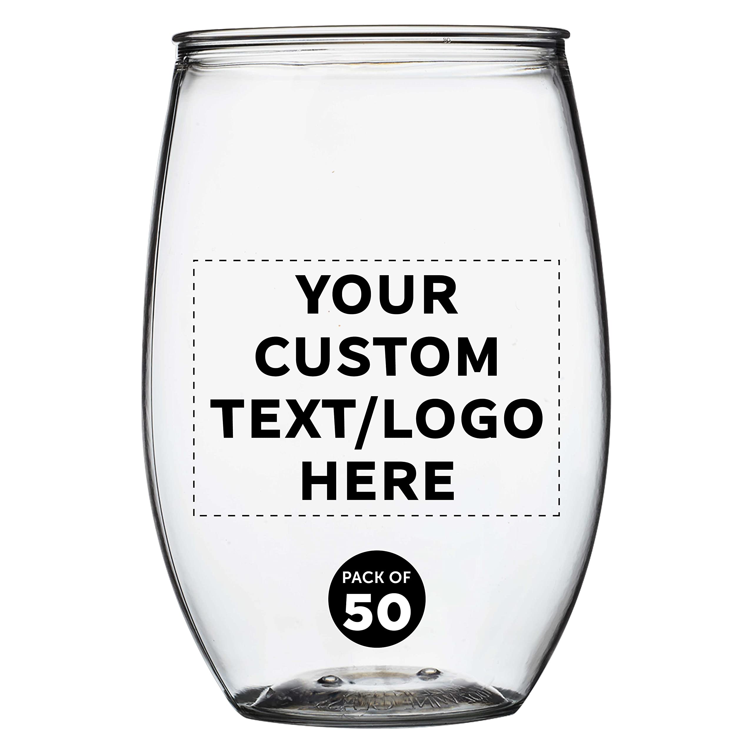 Custom Plastic Stemless Wine Glasses 16 oz (Set of 50) - BPA-Free Bulk Pack for Outdoor Lounges, Poolside Parties & Events - Clear Unbreakable Cups for Weddings, BBQs, Picnics & Beach Gatherings