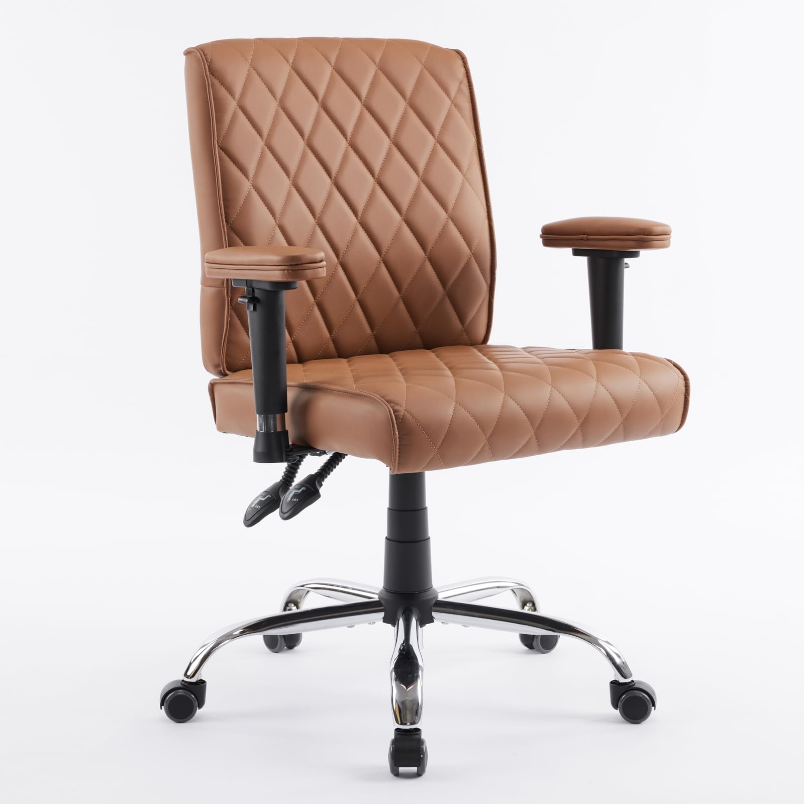 DELIA Stylish Comfortable Office Desk Chair - Ergonomic Rolling Seat with Diamond Stitching & Height Adjustment - Perfect for Home Office, Conference Rooms, Reception & Waiting Areas (Cappuccino) - Ideal for Long Work Hours & Professional Workspaces