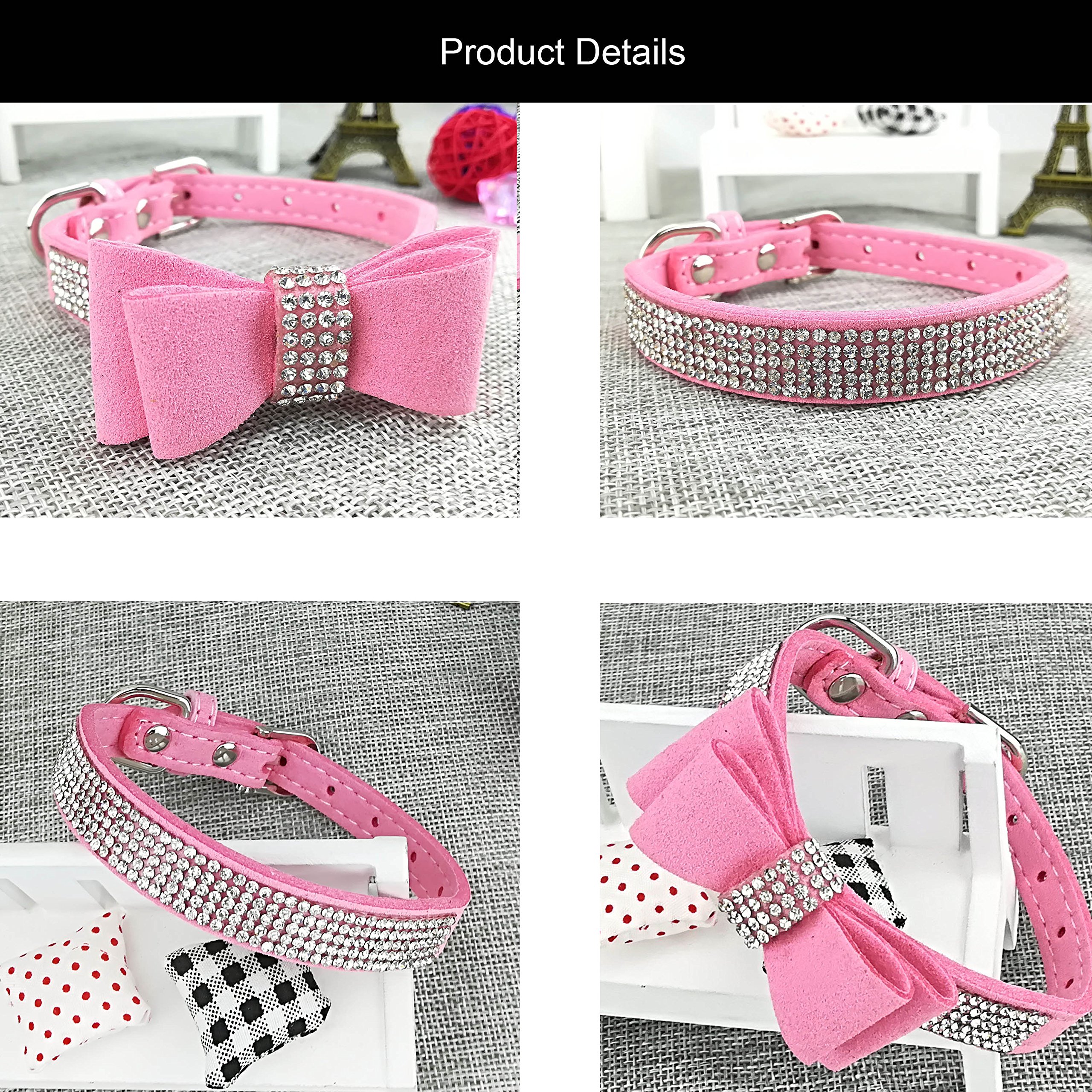 3pcs Fashion Dog Collar and Leash Set - Suede Bling Dog Collar with Bow Tie, Adjustable Puppy Collar & Leash for Small Dogs & Cats - Perfect for Daily Walks, Pet Grooming & Special Occasions