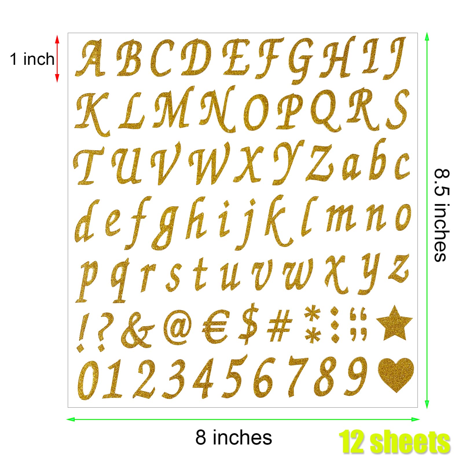 12 Sheets Glitter Letter Stickers - Self Adhesive Alphabet & Number Stickers for Mailbox, DIY Crafts, Scrapbooking, Classroom Decor (Gold & Silver) - Perfect for Party Invitations, Gift Wrapping & Home Decoration
