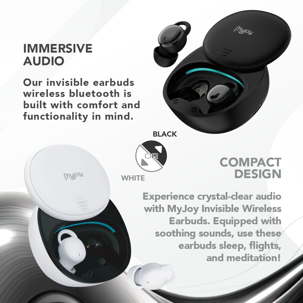 MyJoy Invisible Wireless Bluetooth Headphones for Sleeping, Meditation & Travel - Comfortable Noise Cancelling Sleep Earbuds, White | Perfect for Night Use, Airplane Flights & Relaxation