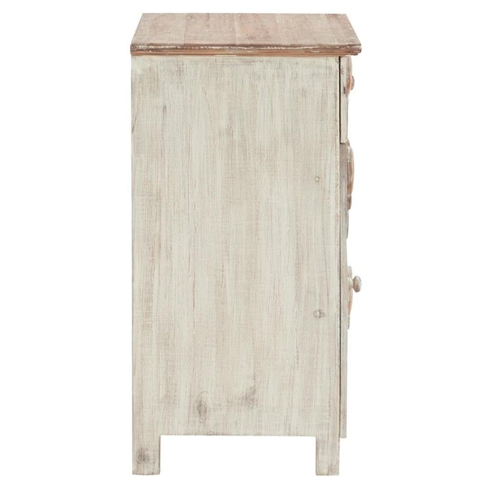 Powell Furniture Linon Hays Fish Wood Storage Side End Table - Distressed White Finish - Perfect for Living Room, Bedroom & Office Decor